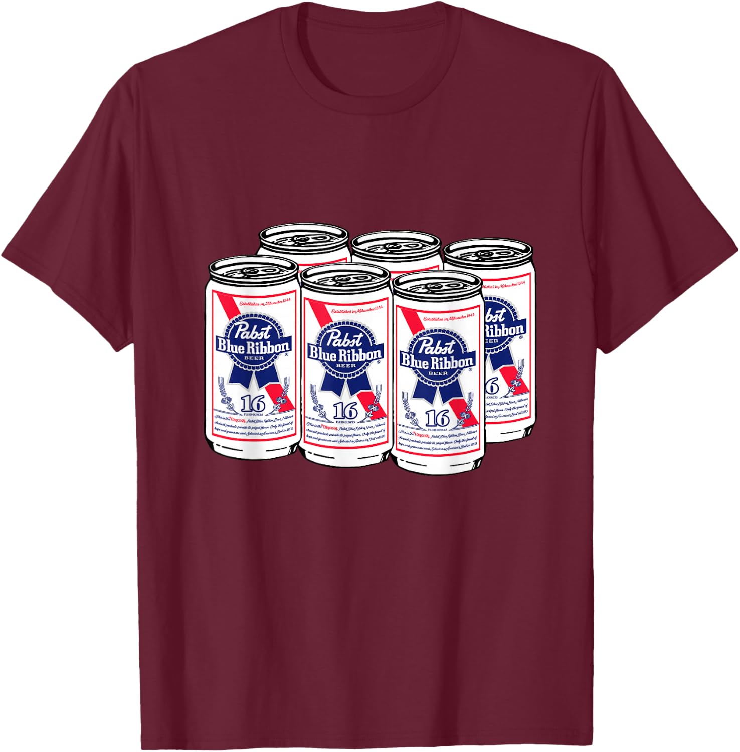 Pabst Blue Ribbon Cans Art T-Shirt - T-Shirt | Maroon