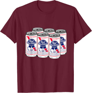 Pabst Blue Ribbon Cans Art T-Shirt - T-Shirt | Maroon