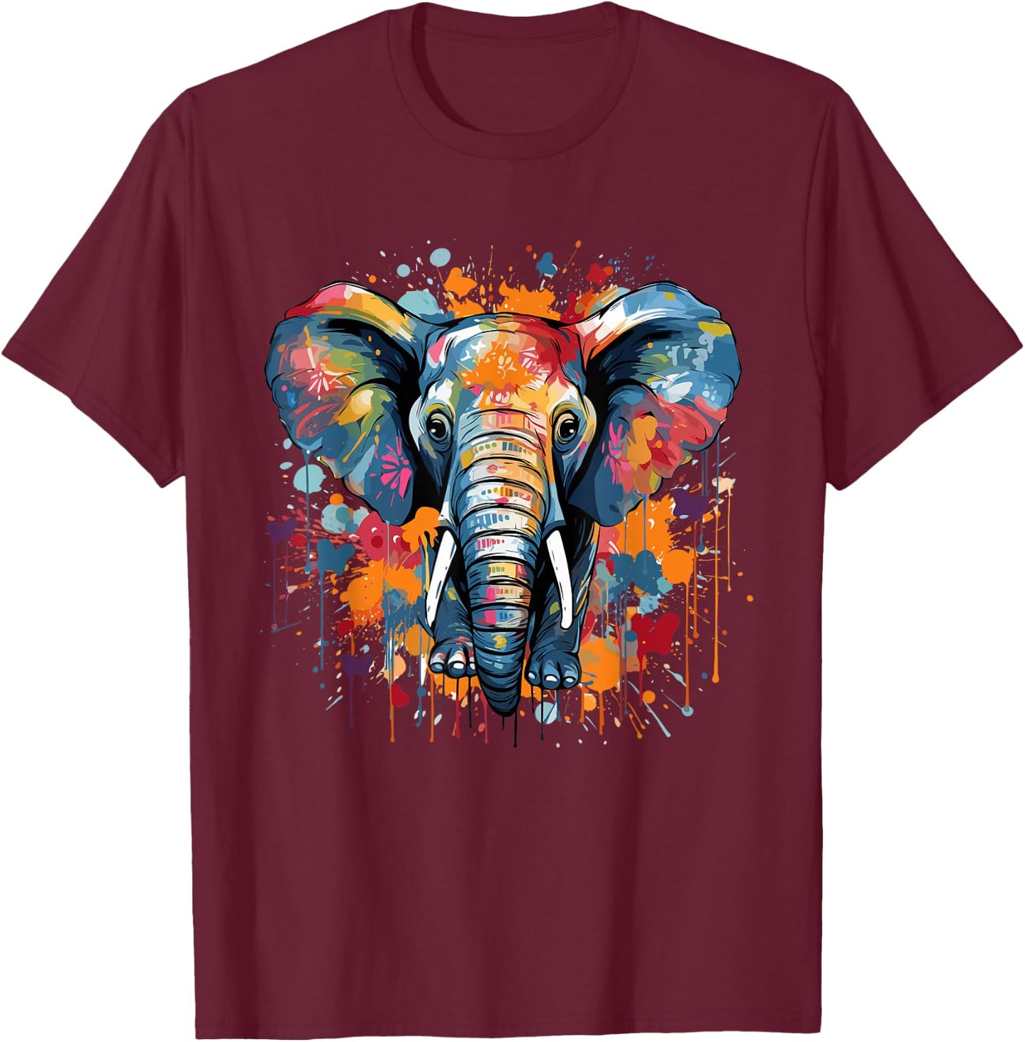 Elephant Drawing Portrait Splash Art Sketch Men Women Kids T-Shirt - T-Shirt | Maroon