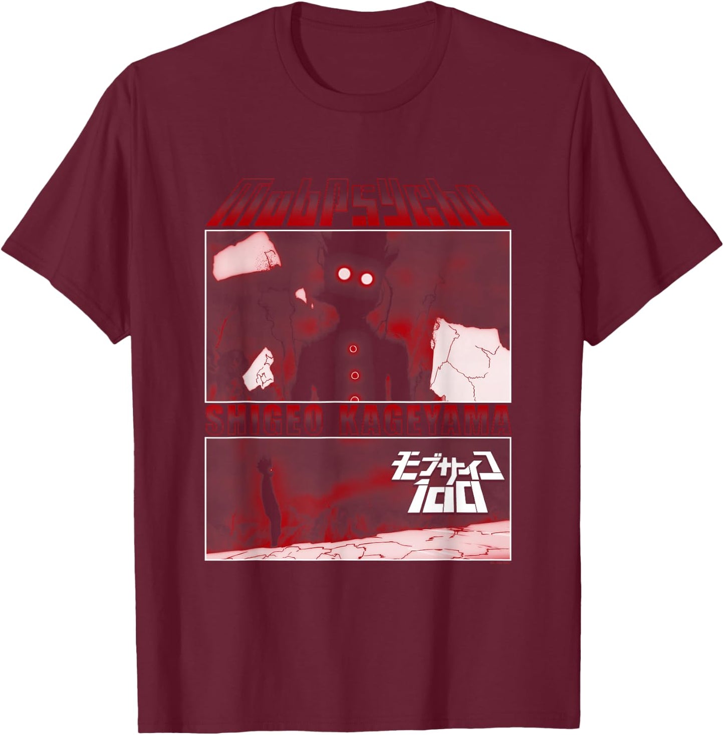 Mob Psycho 100 Black & Red Panels T-Shirt - T-Shirt | Maroon