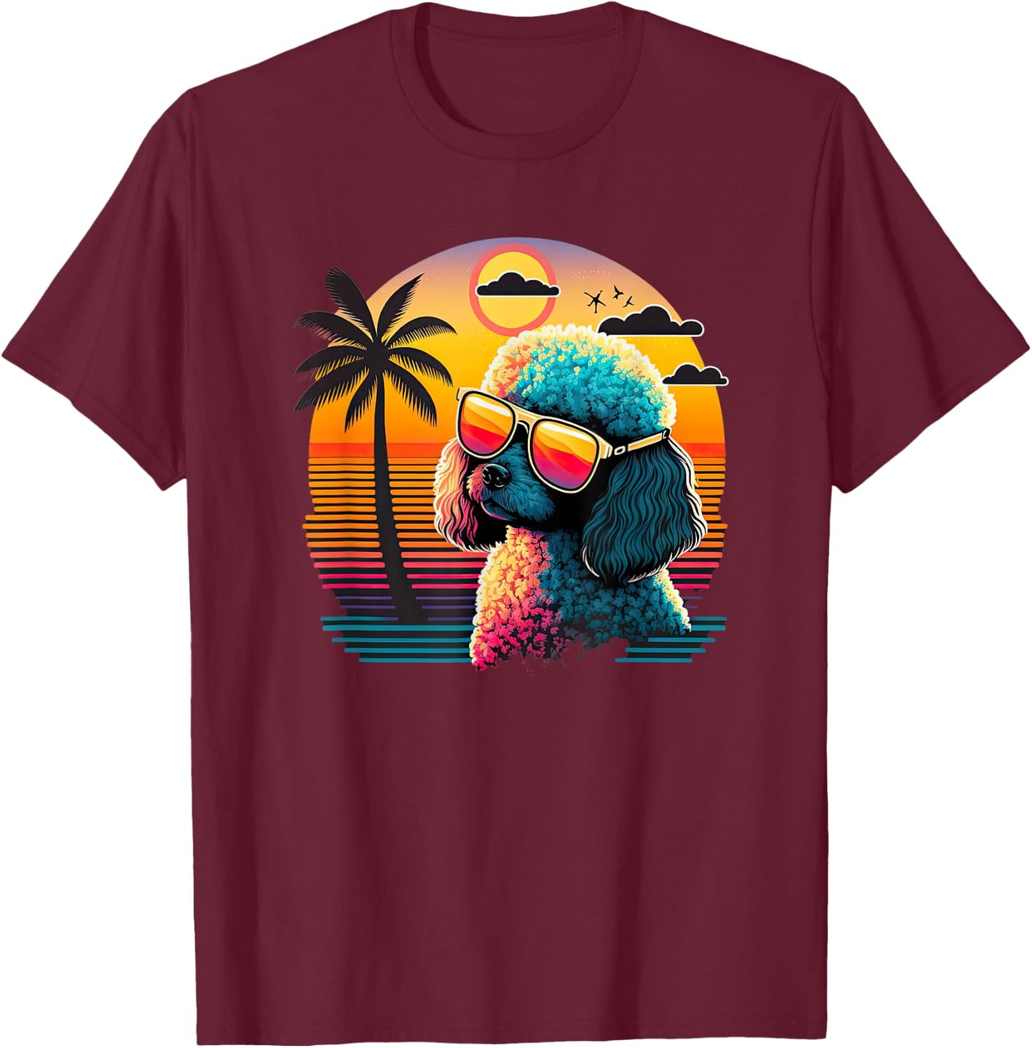 Funny Poodle Dog Miniature Poodle Toy Poodle Retro Sunset T-Shirt - T-Shirt | Maroon