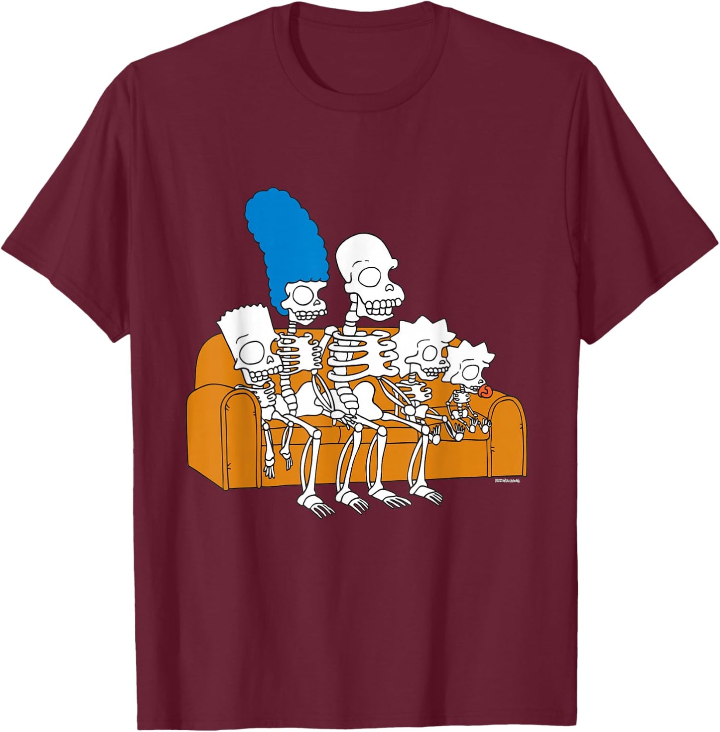 The Simpsons Skeletons Treehouse of Horror Couch Gag T-Shirt - T-Shirt | Maroon