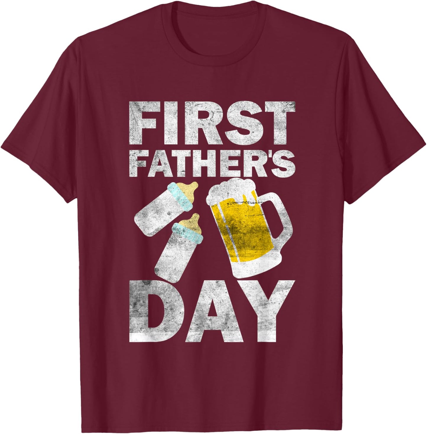 First Father's Day for Dad of Twins Beer Celebration T-Shirt - T-Shirt | Maroon