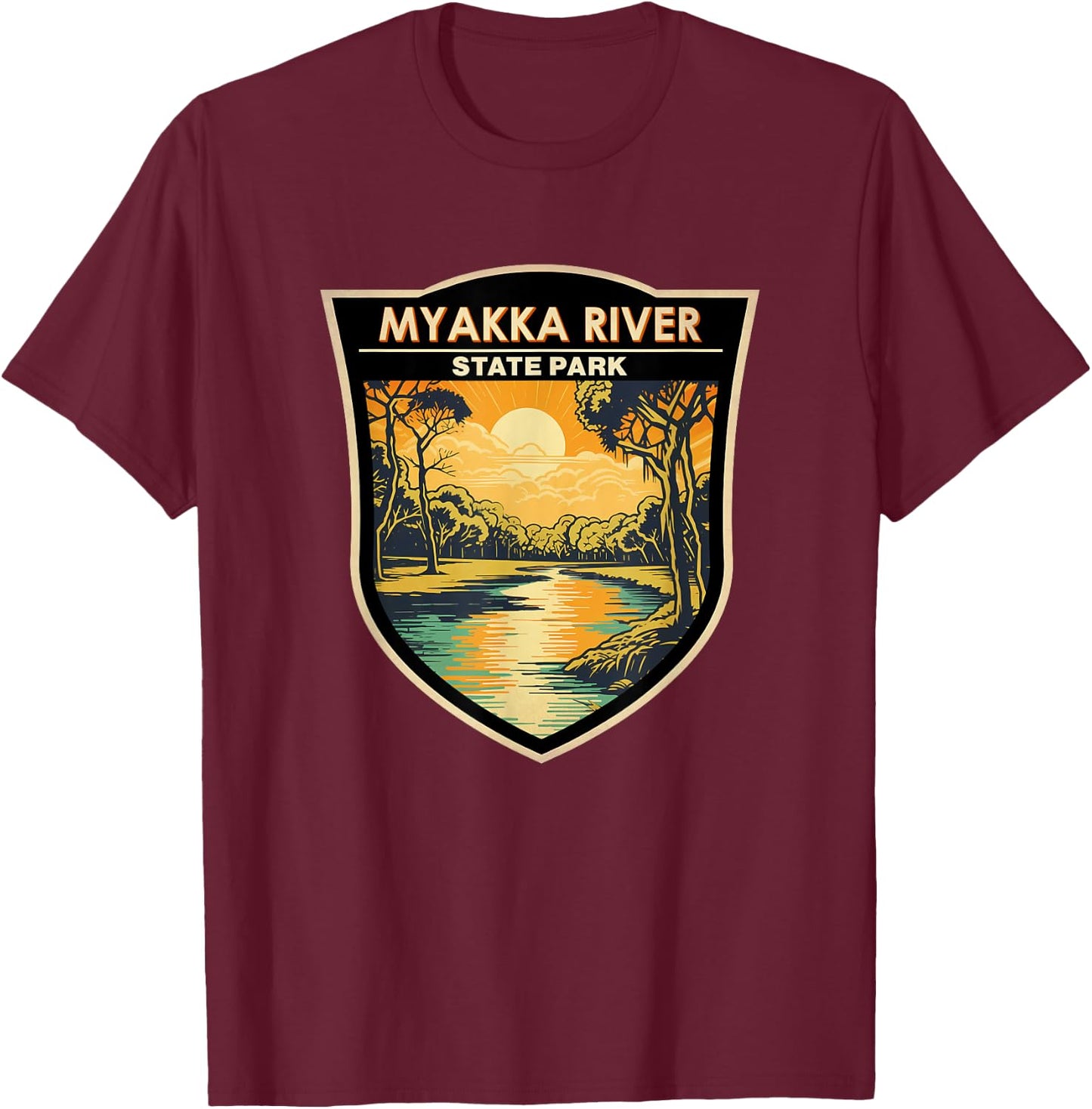 Myakka River State Park Florida Sunset Badge Vintage T-Shirt - T-Shirt | Maroon