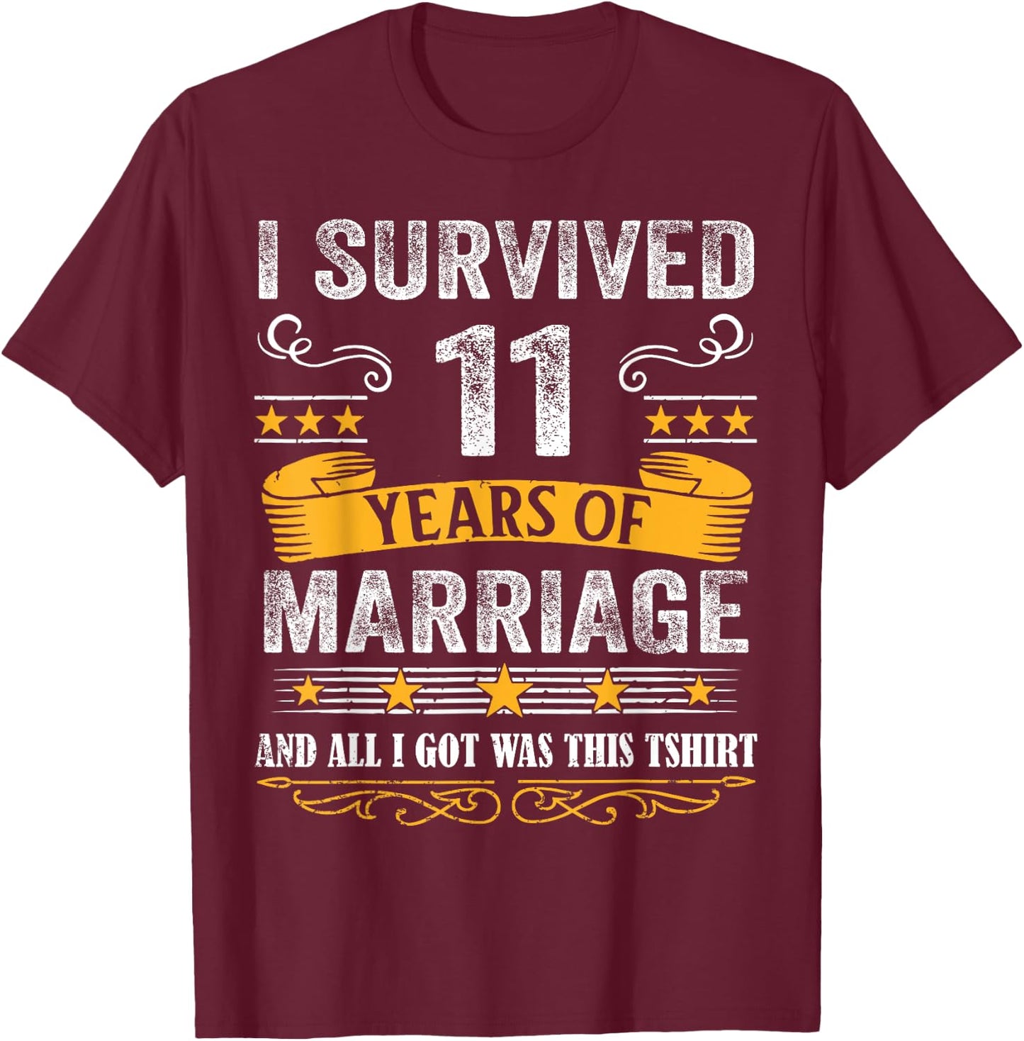 11th Wedding Anniversary shirt Couples Husband Wife 11 Years T-Shirt - T-Shirt | Maroon