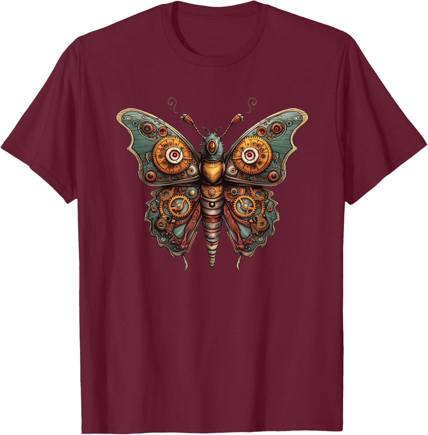 Butterfly in steampunk mechanical gear, vibrant butterflies T-Shirt - T-Shirt | Maroon