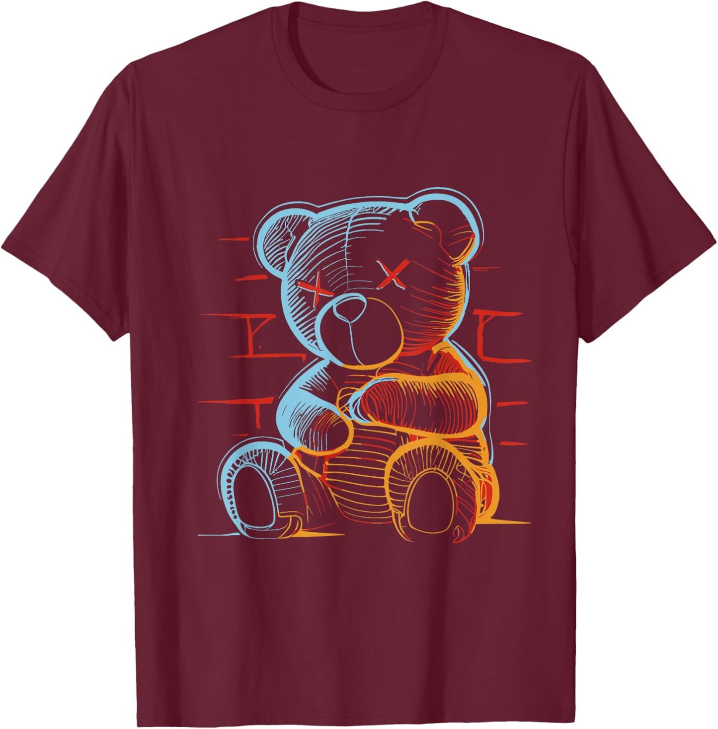 Evil Teddy Bear Streetwear Style T-Shirt - T-Shirt | Maroon