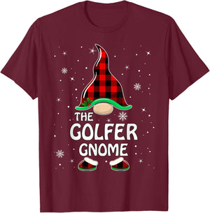 Golfer Gnome Buffalo Plaid Matching Family Christmas Pajama T-Shirt - T-Shirt | Maroon