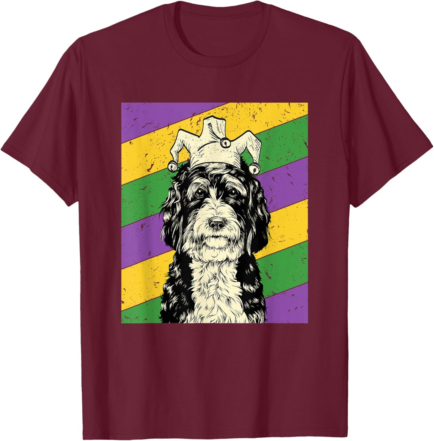 Bernedoodle Jester Funny Mardi Gras Doodle Dog Mom or Dad T-Shirt - T-Shirt | Maroon