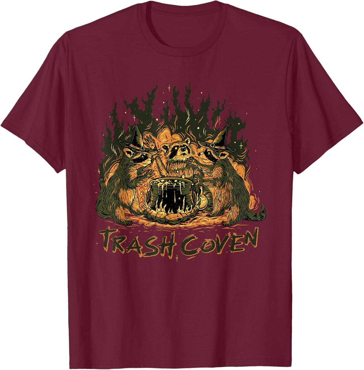 Trash Coven | Funny Wiccan Pagan Witch | Racoon | Animal T-Shirt - T-Shirt | Maroon