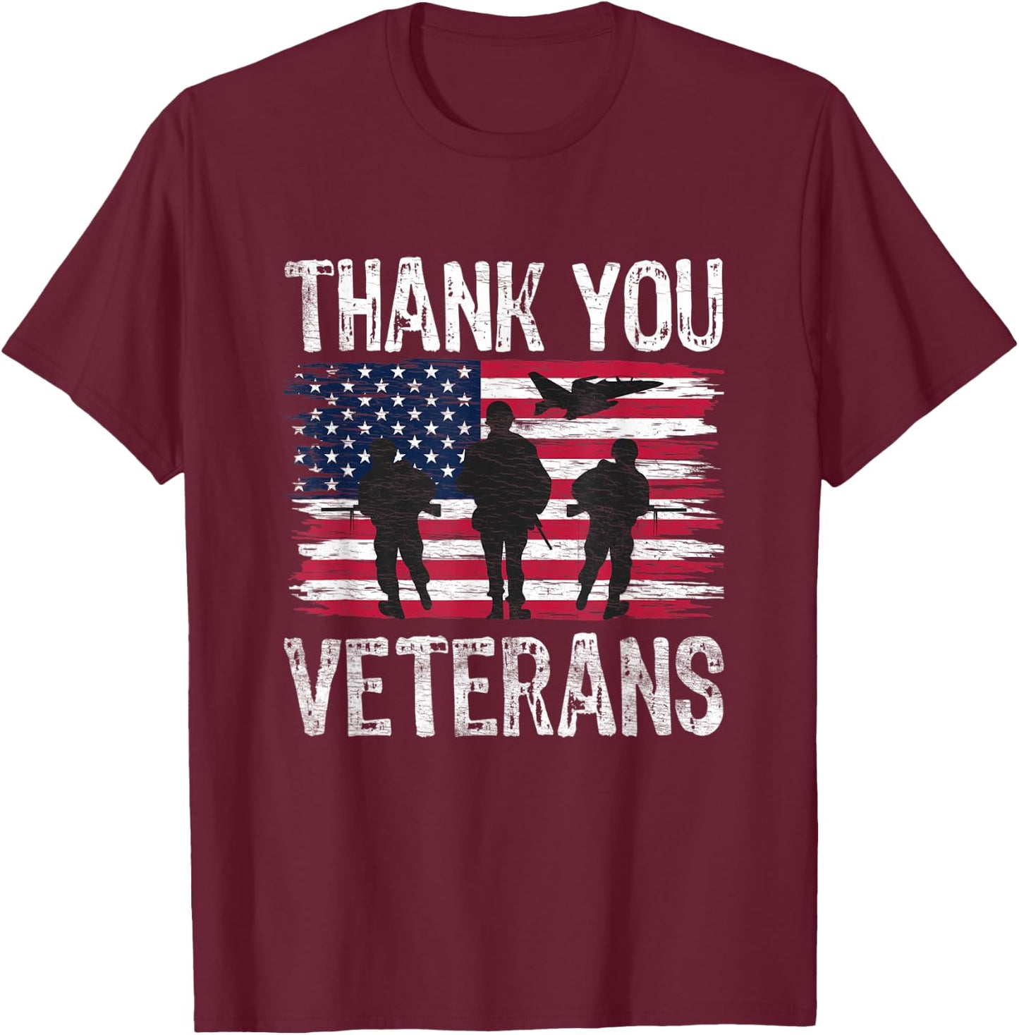 Patriotic American Flag Thank You Veterans Day T-Shirt - T-Shirt | Maroon