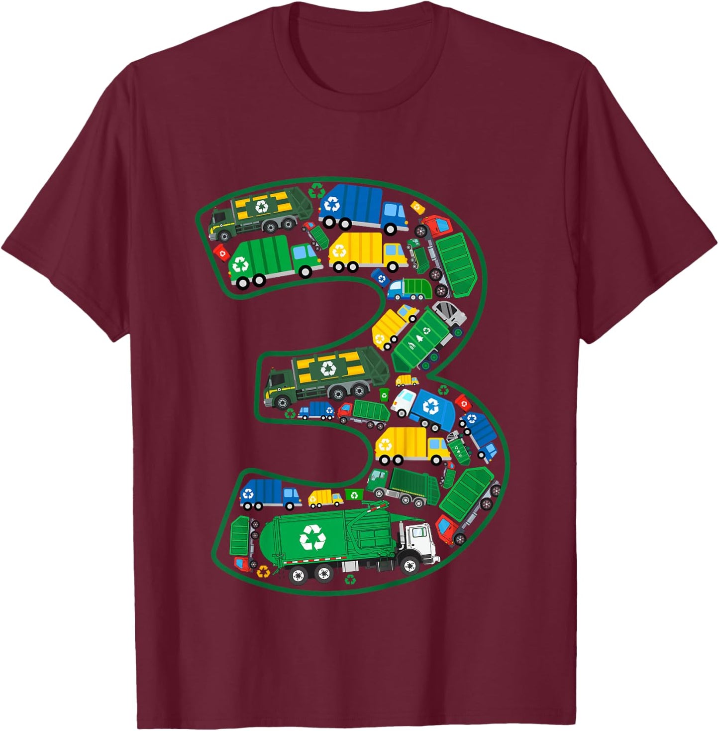 Kids Garbage Truck Boy 3rd Birthday 3 Years Old Garbage Truck Boy T-Shirt - T-Shirt | Maroon