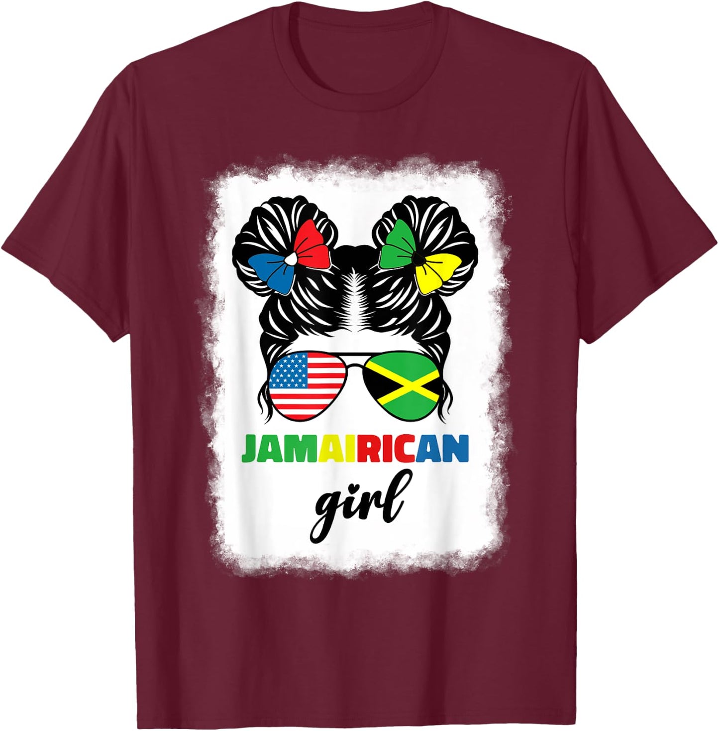 Half American Jamaican America Jamaica Flag Kids Jamairican T-Shirt - T-Shirt | Maroon