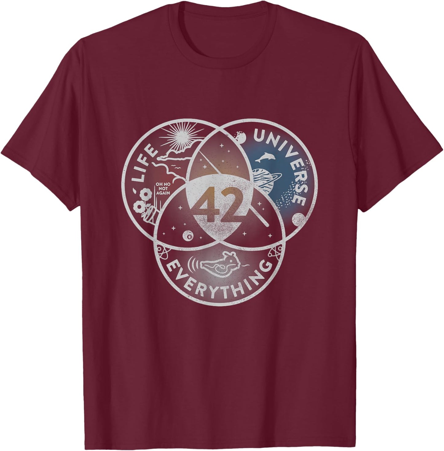 Venn Diagram Life The Universe and Everything - 42 Life T-Shirt - T-Shirt | Maroon