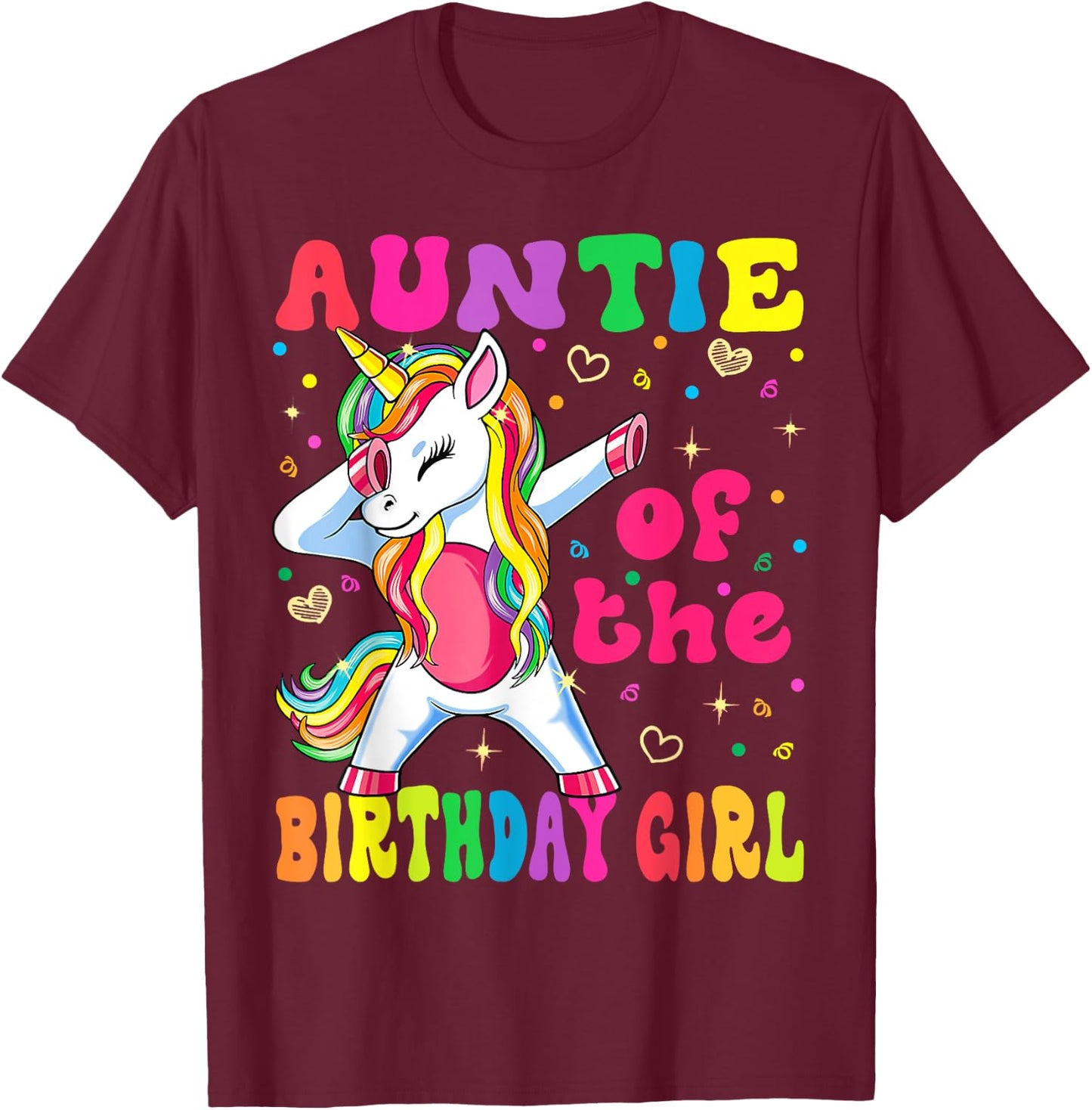 Auntie of the Birthday Princess Girl Dabbing Unicorn T-Shirt - T-Shirt | Maroon
