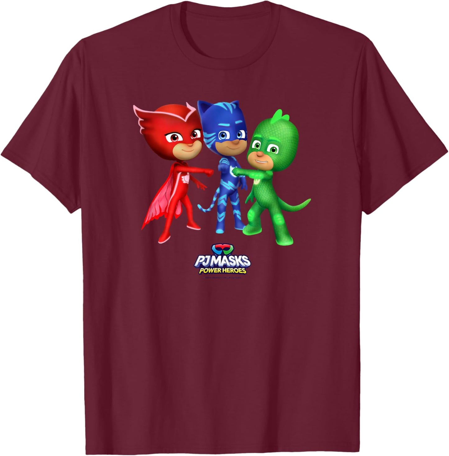 PJ Masks Group Shot Power Heroes Best Trio Logo T-Shirt - T-Shirt | Maroon