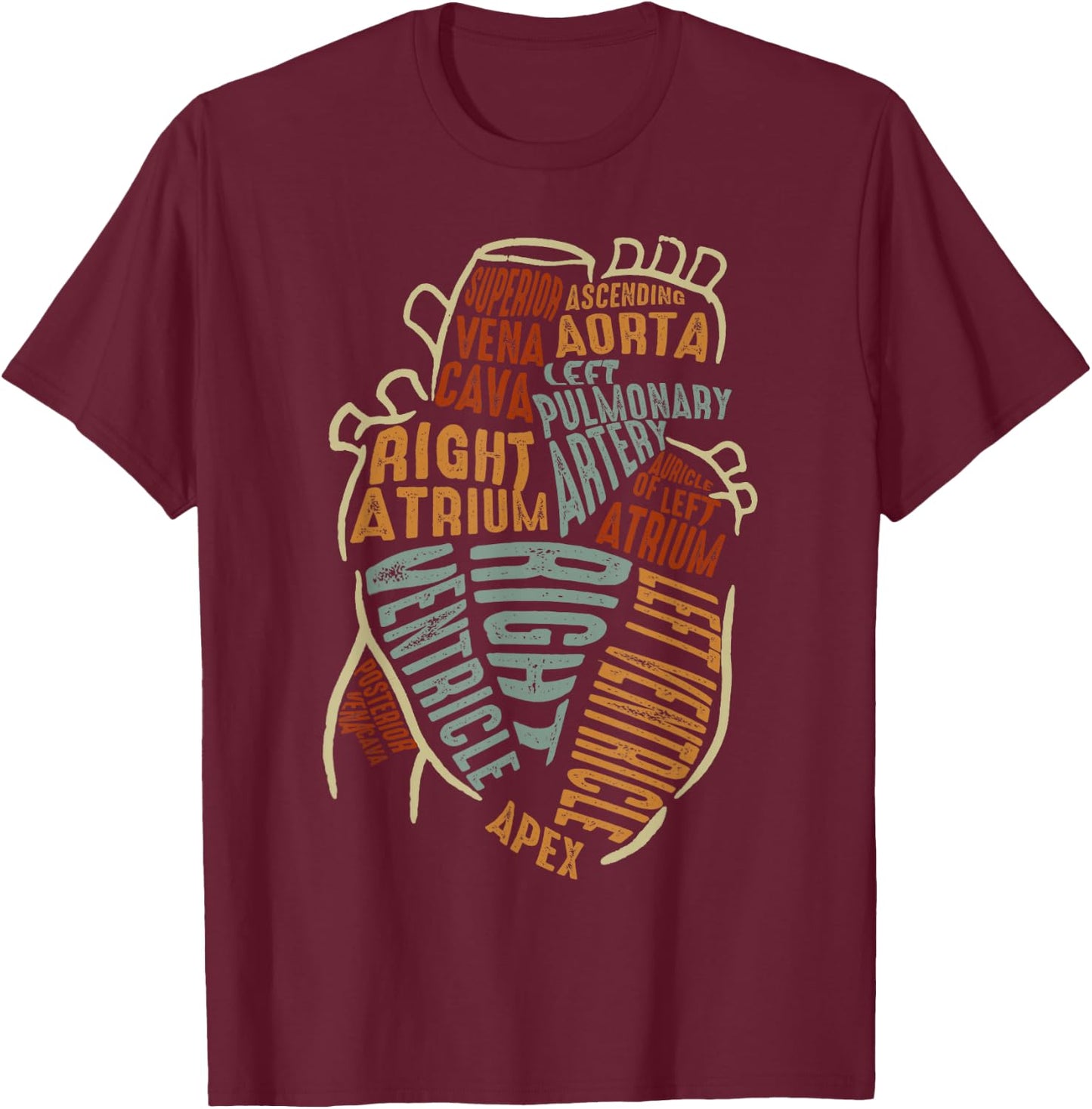 Parts Of Heart Cardiology Men Women Anatomical Cardiac T-Shirt - T-Shirt | Maroon