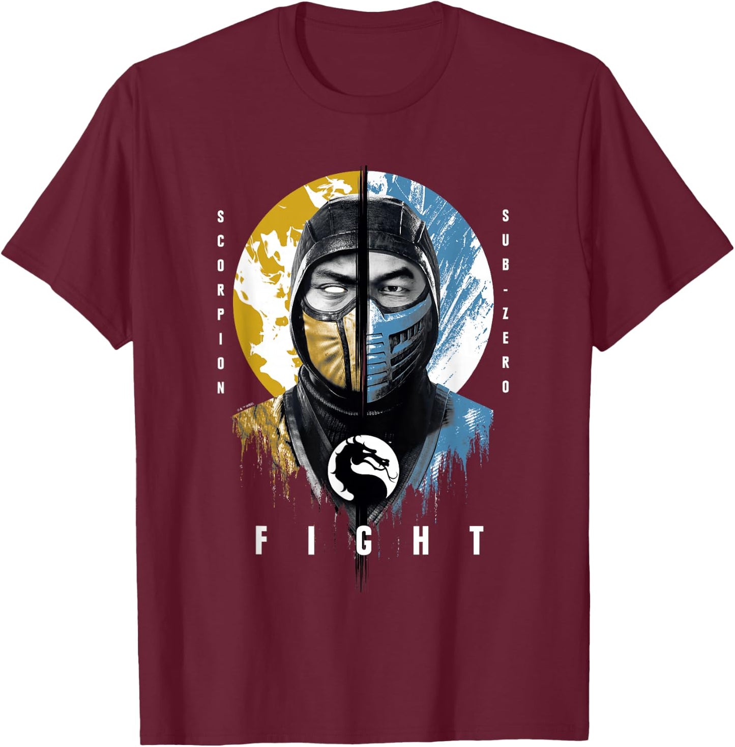Mortal Kombat Klassic Scorpion Vs Sub-Zero Fight Portrait T-Shirt - T-Shirt | Maroon