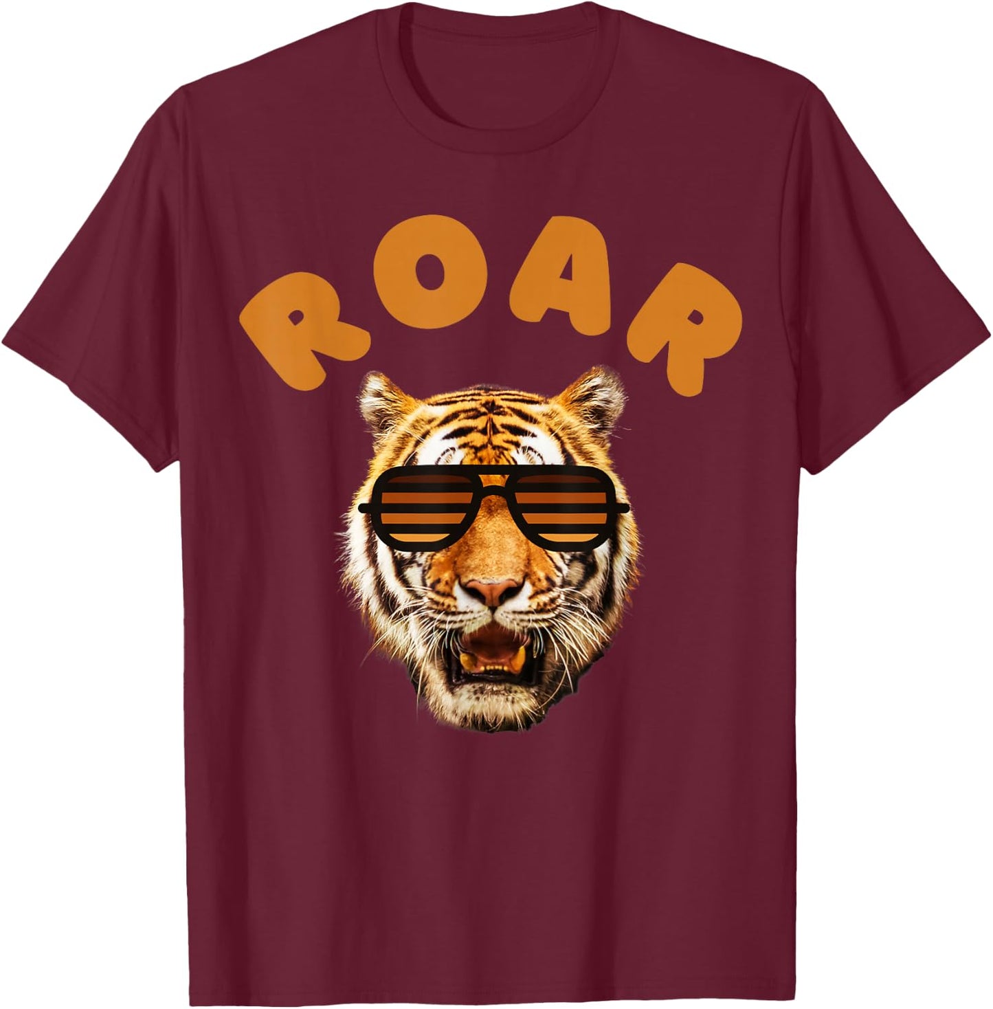 Roar Cute Childrens, Kids, Boys Roaring Real Tiger Face T-Shirt - T-Shirt | Maroon