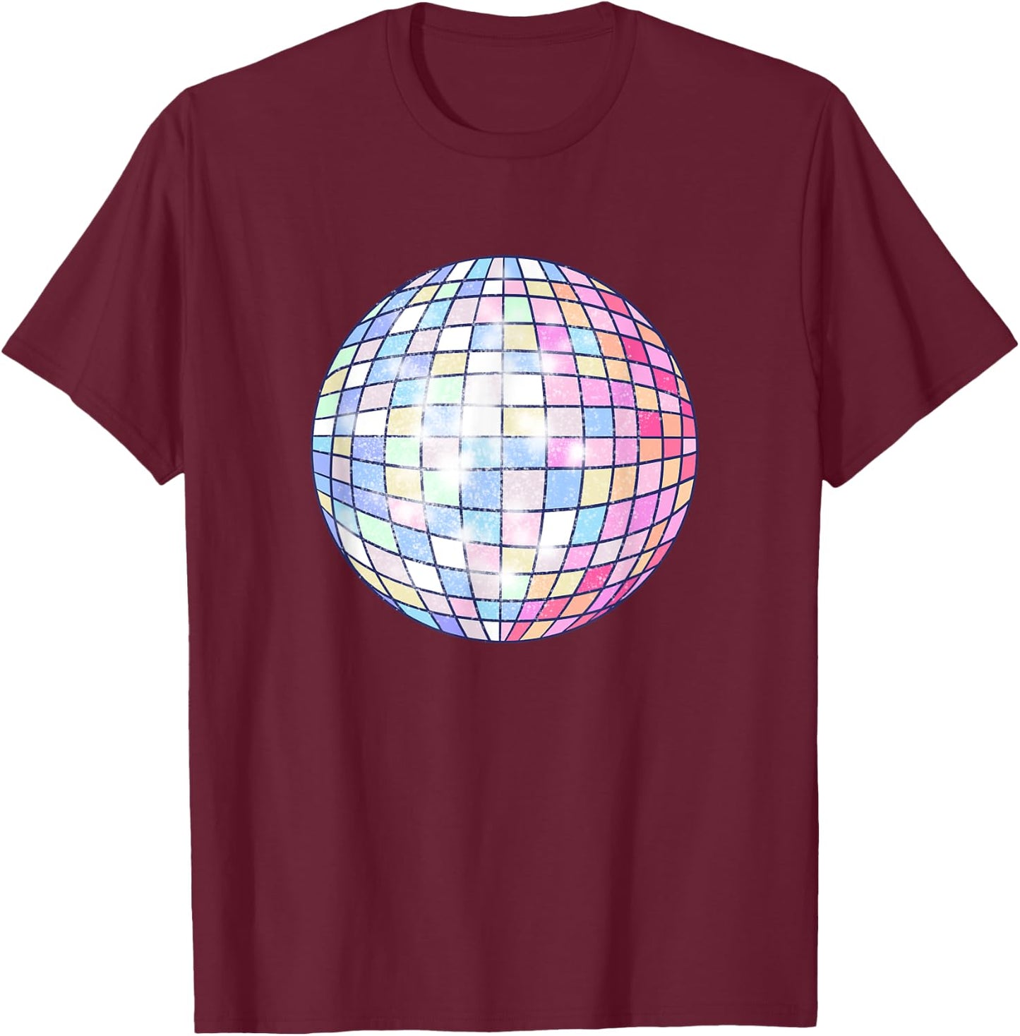 Colorful Disco Mirror Ball 1970s Retro 70s Dance Party T-Shirt - T-Shirt | Maroon
