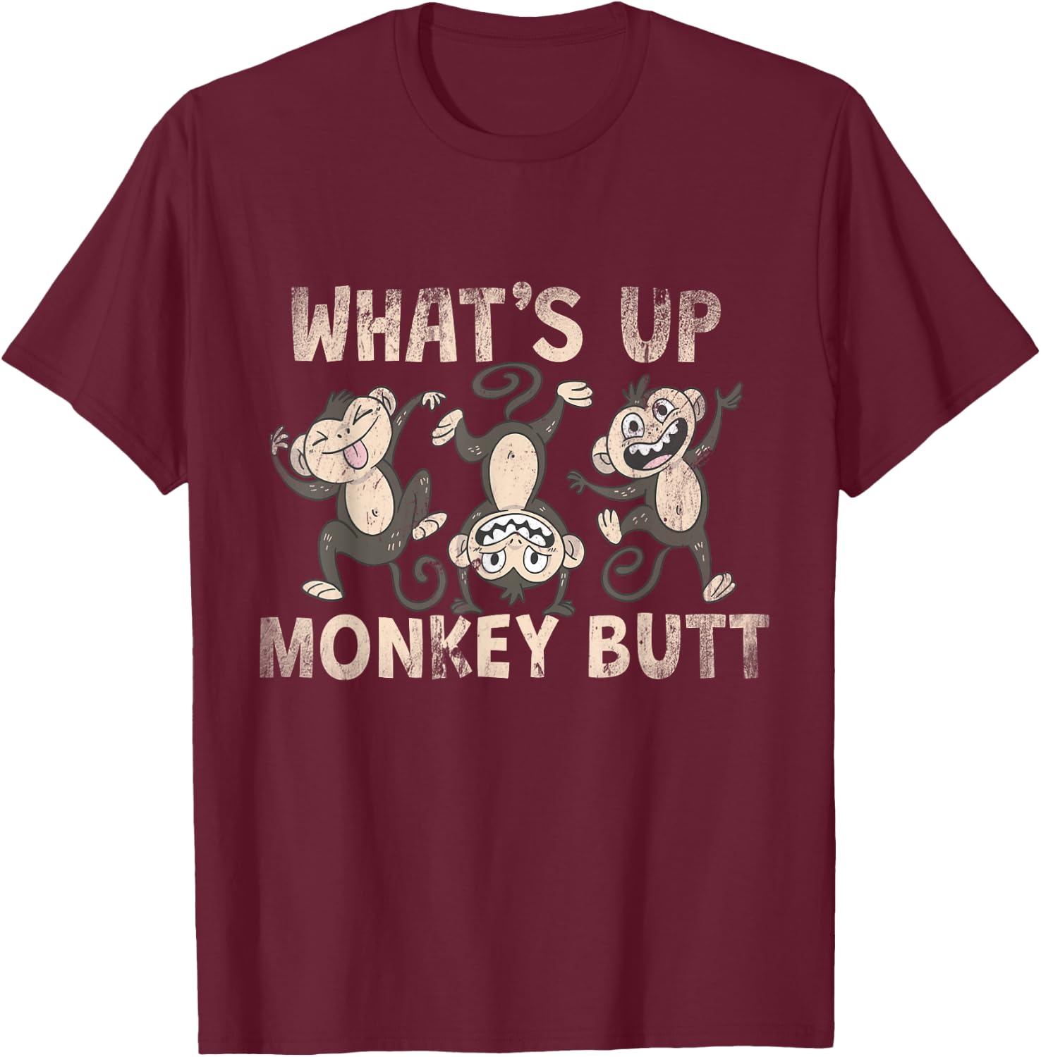 Funny Sup Monkey Butt T-Shirt - T-Shirt | Maroon