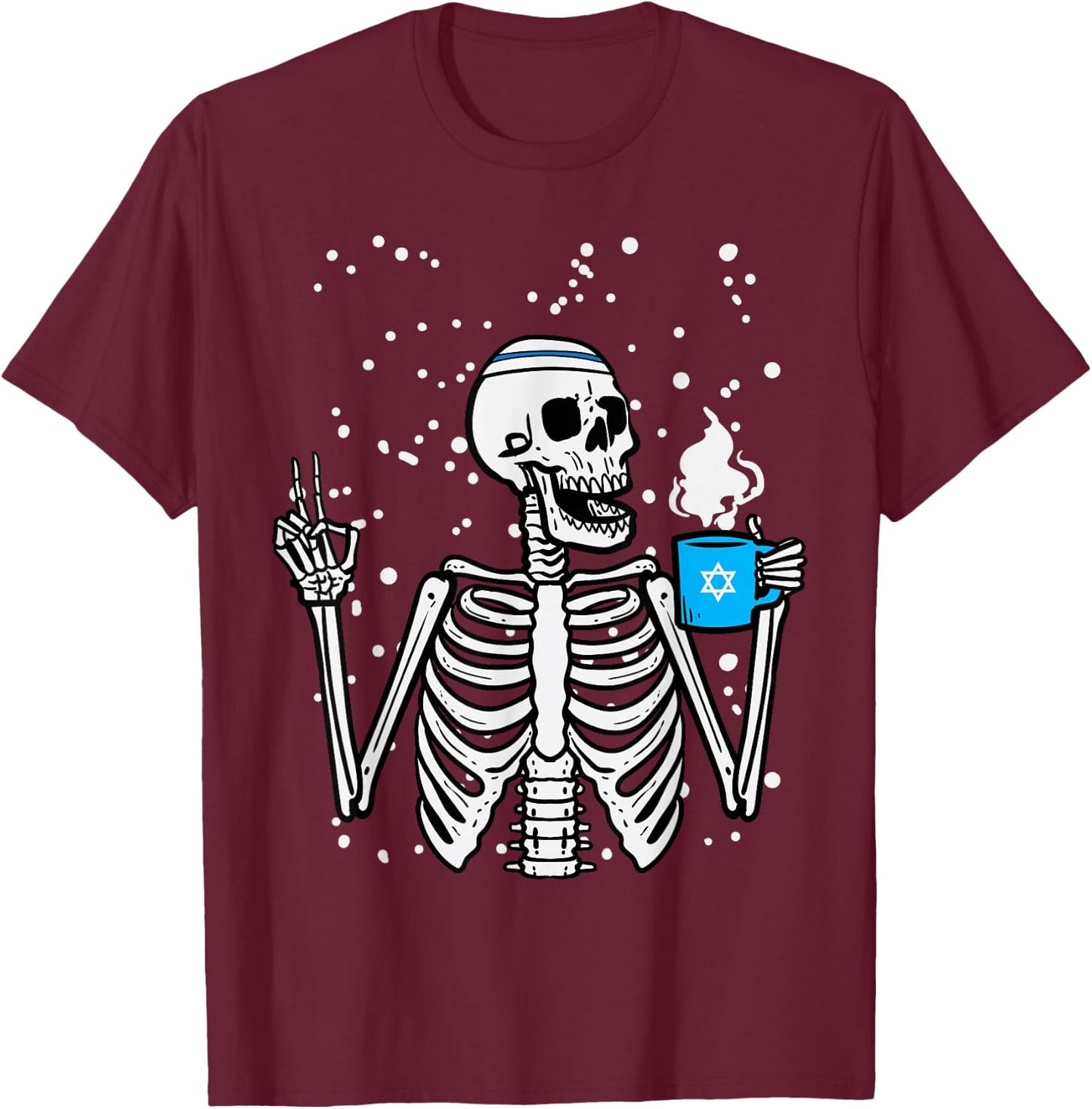 Hanukkah Skeleton Coffee Peace Chanukah Men Women Kids Youth T-Shirt - T-Shirt | Maroon