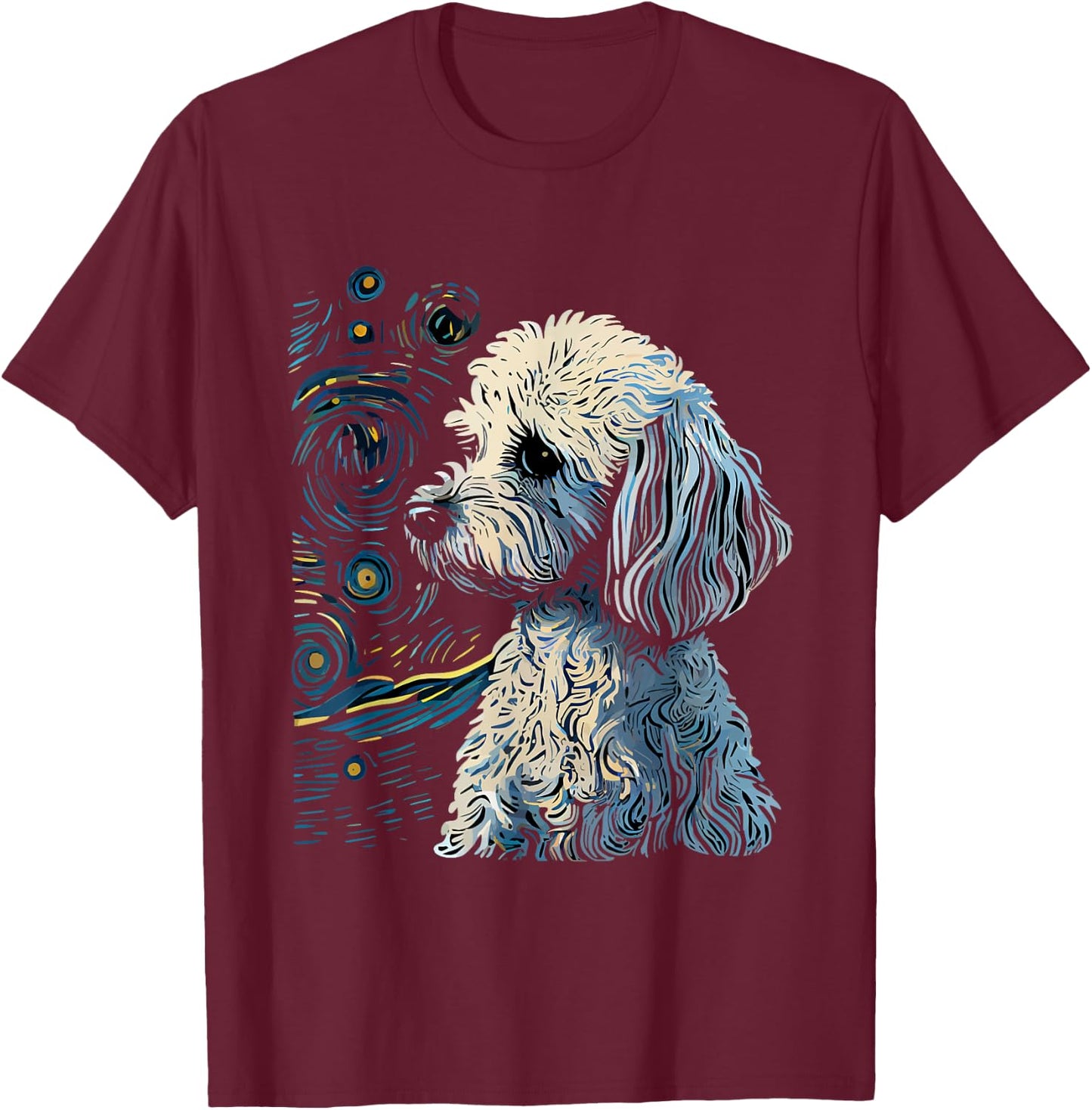 Maltipoo Starry Night Van Gogh Maltipoo Mom Dad Owner T-Shirt - T-Shirt | Maroon