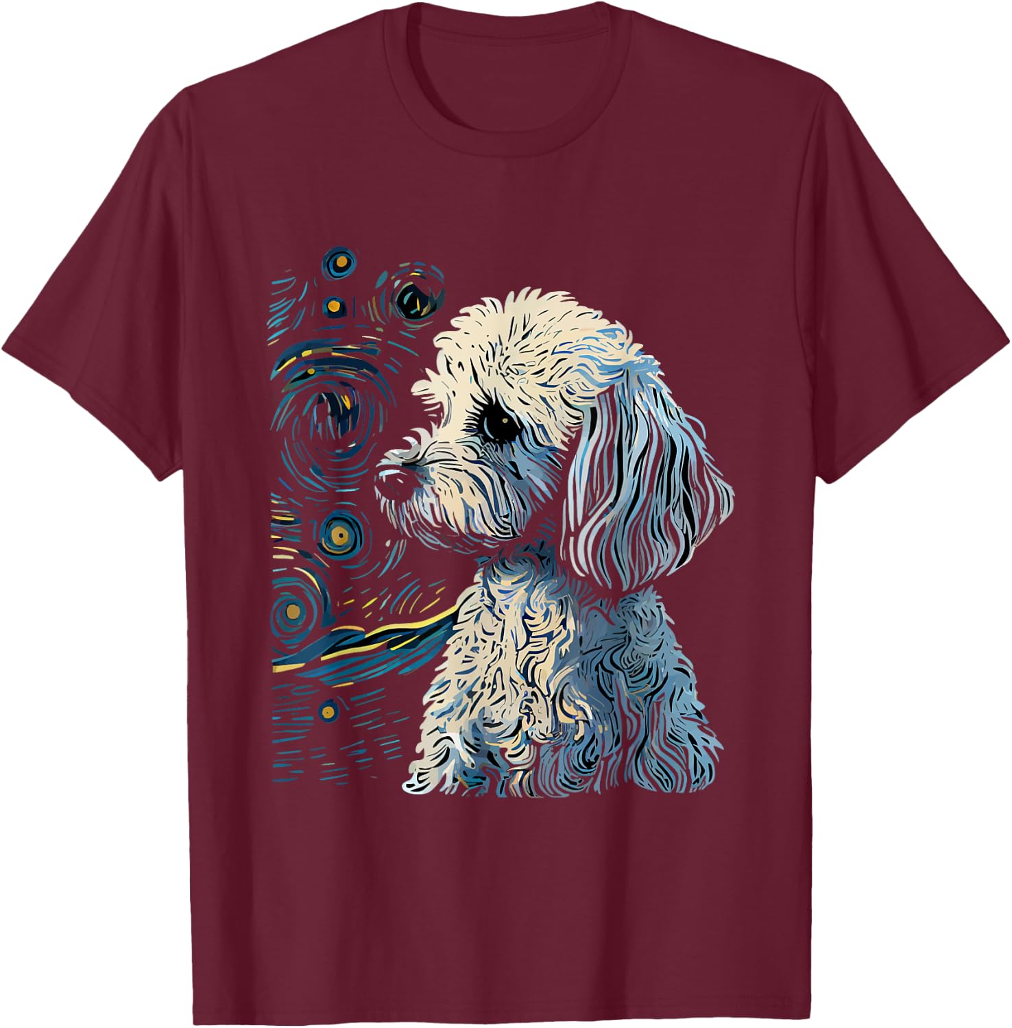 Maltipoo Starry Night Van Gogh Maltipoo Mom Dad Owner T-Shirt - T-Shirt | Maroon