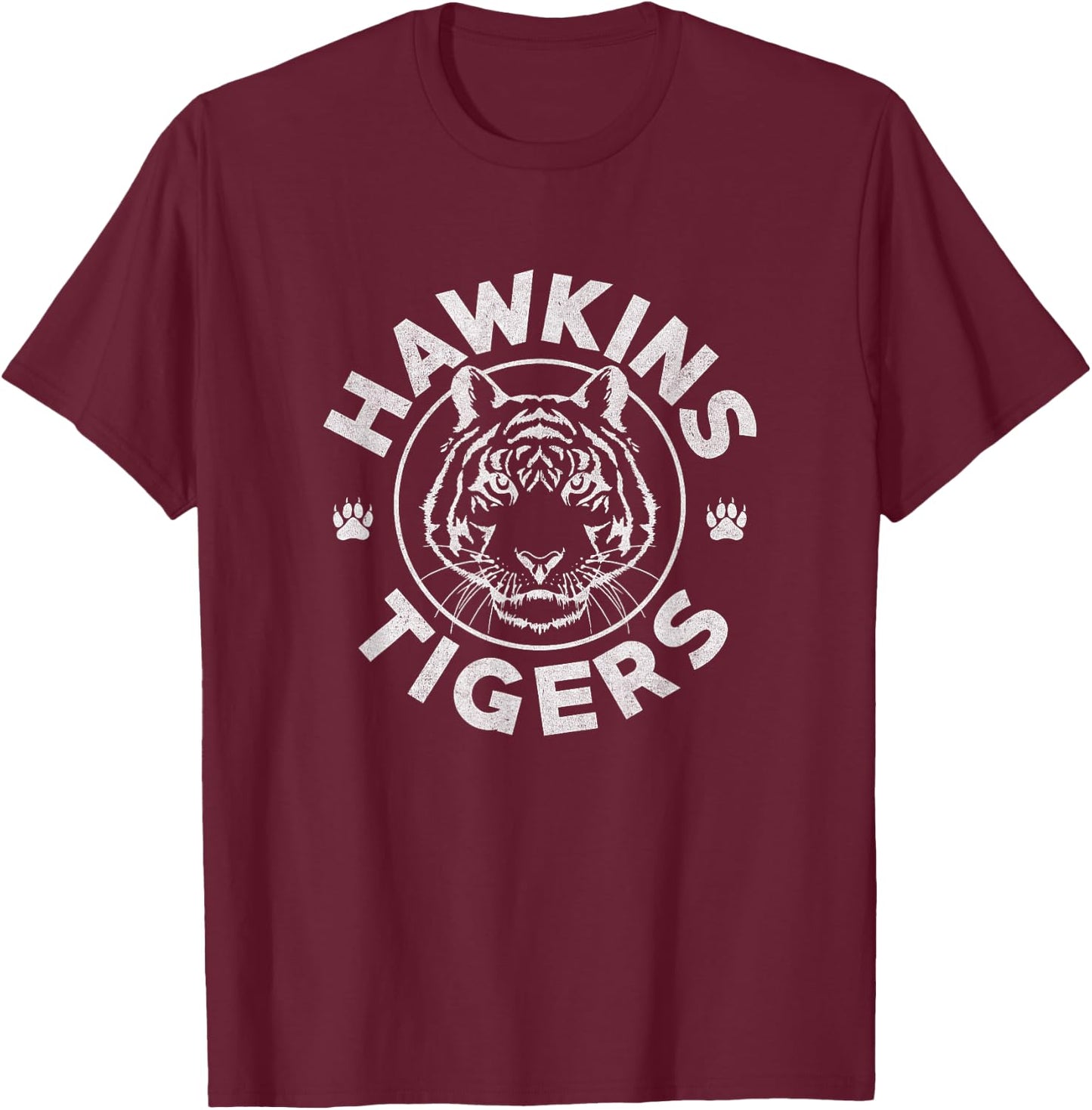 Stranger Things Vintage Hawkins Tigers School Collegiate T-Shirt - T-Shirt | Maroon
