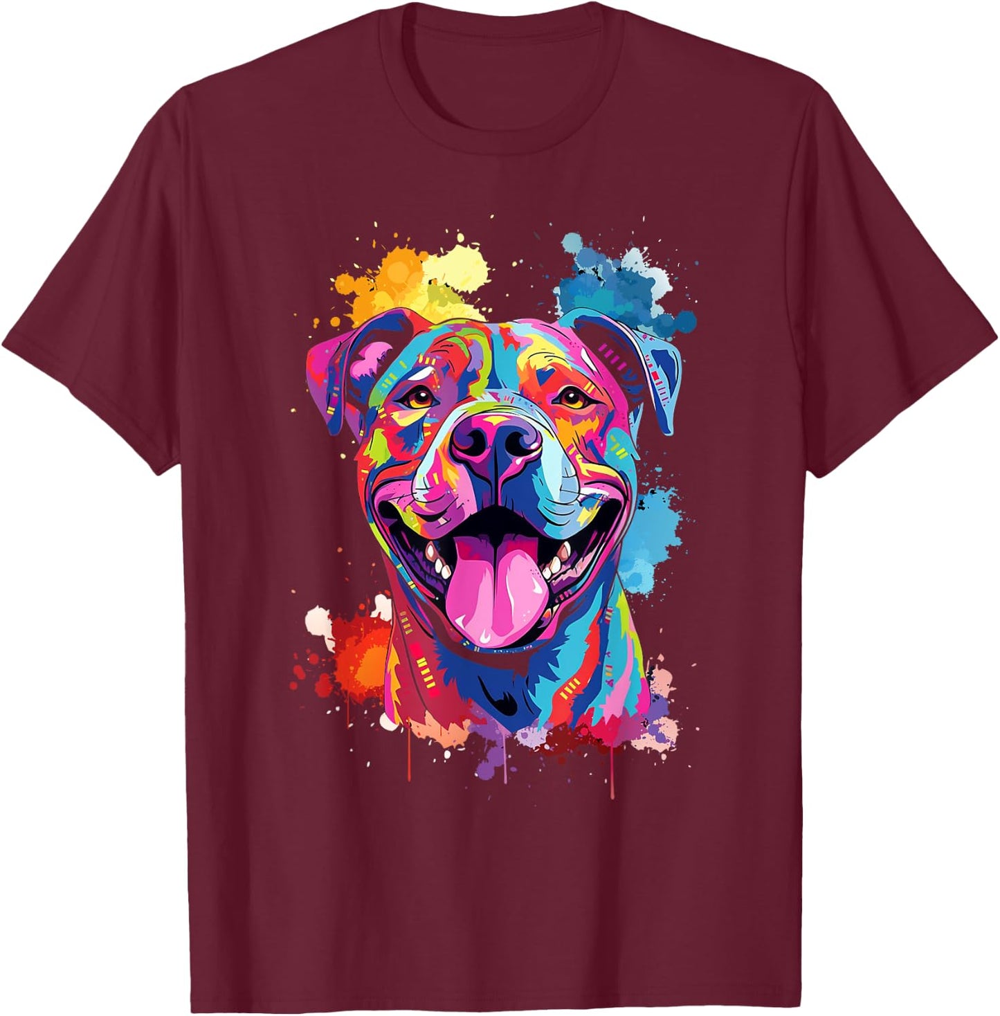 Pitbull Watercolor Splash Pittie Pit Bull Terrier Dog Lover T-Shirt - T-Shirt | Maroon