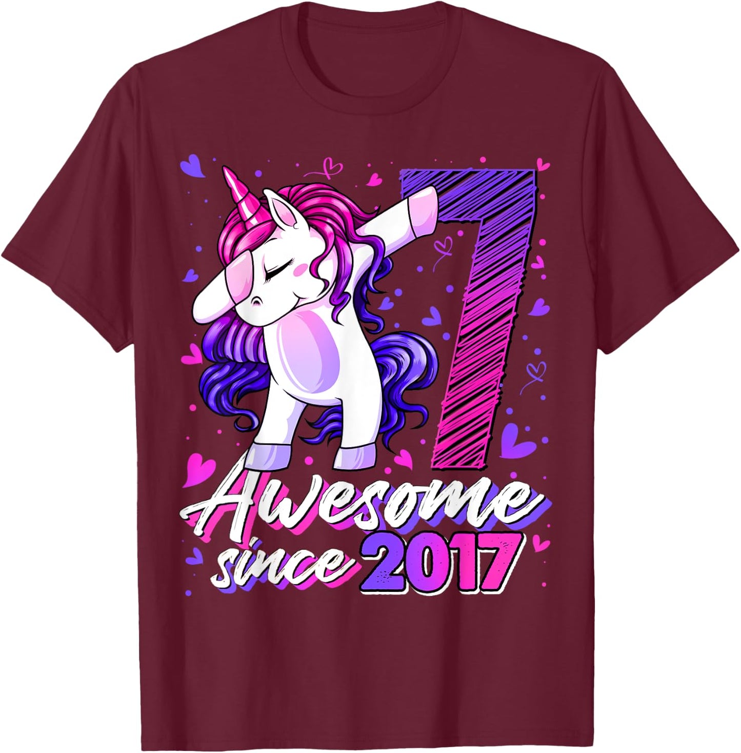 7 Years Old Flossing Unicorn Gifts 7th Birthday Girl Party T-Shirt - T-Shirt | Maroon