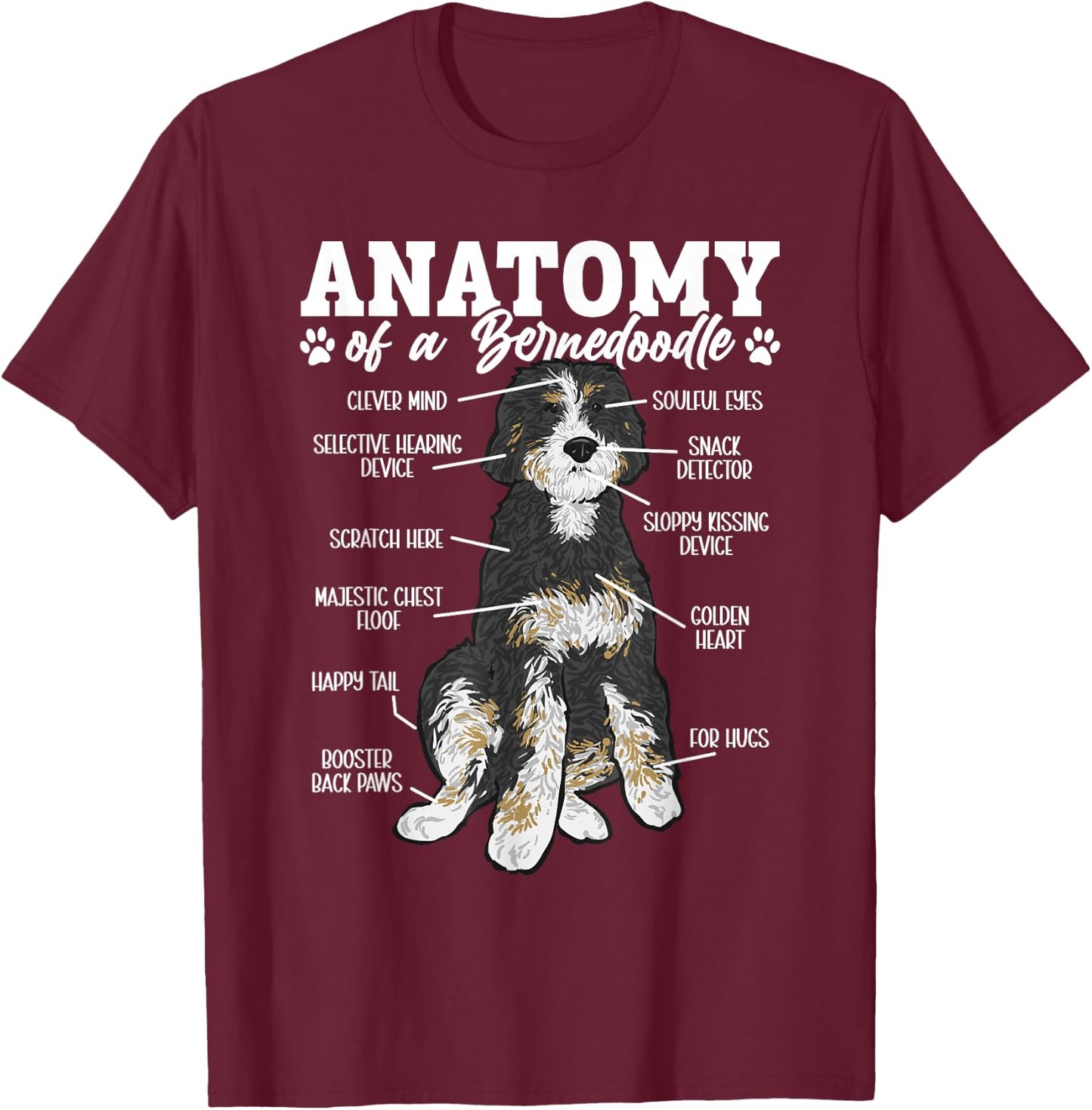 Bernedoodle Dog Anatomy Of A Bernedoodle T-Shirt - T-Shirt | Maroon