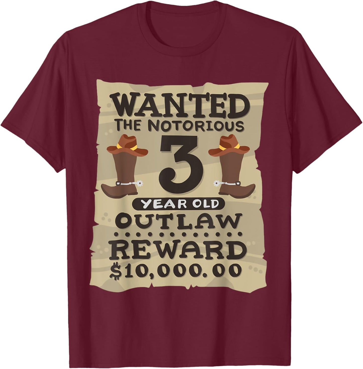 3 Year Old Cowboy 3rd Birthday Party Wild West Western Kids T-Shirt - T-Shirt | Maroon