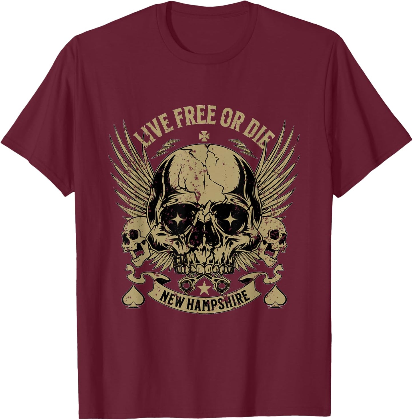 Live Free or Die Retro New Hampshire Nature Graphic T-Shirt - T-Shirt | Maroon