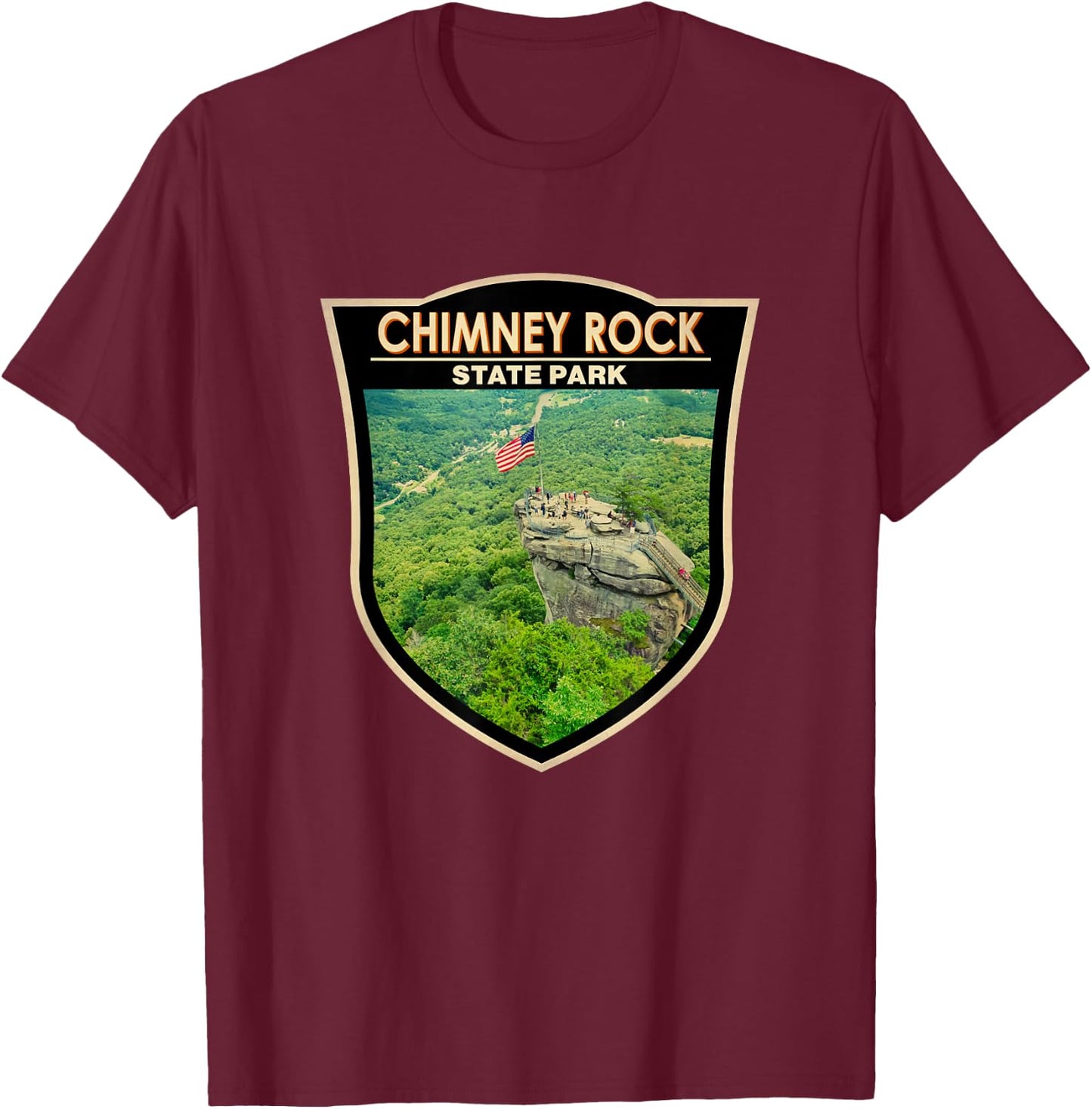 Chimney Rock State Park North Carolina Badge Vintage T-Shirt - T-Shirt | Maroon