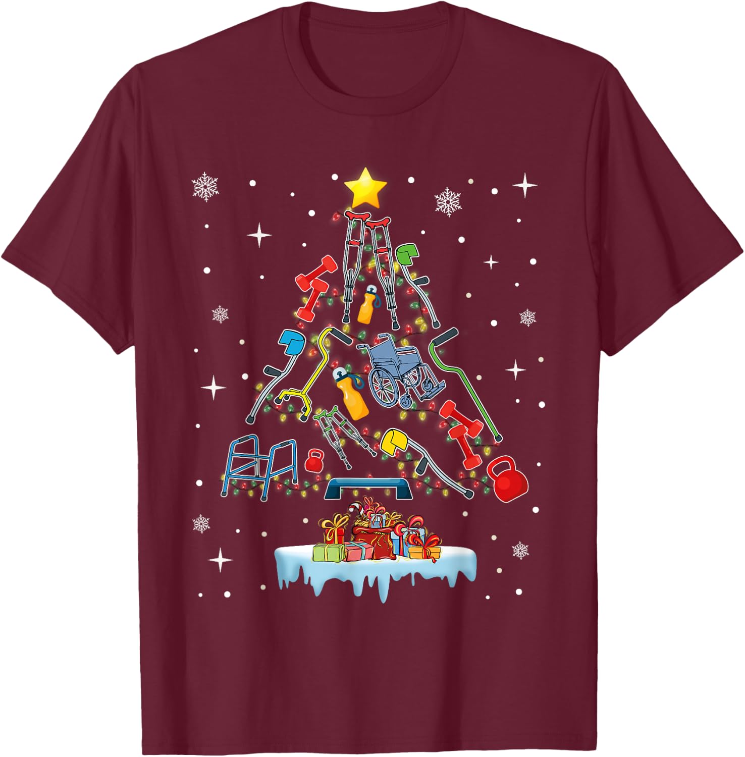 Physical Therapy Christmas PT Therapist Christmas Tree xmas T-Shirt - T-Shirt | Maroon