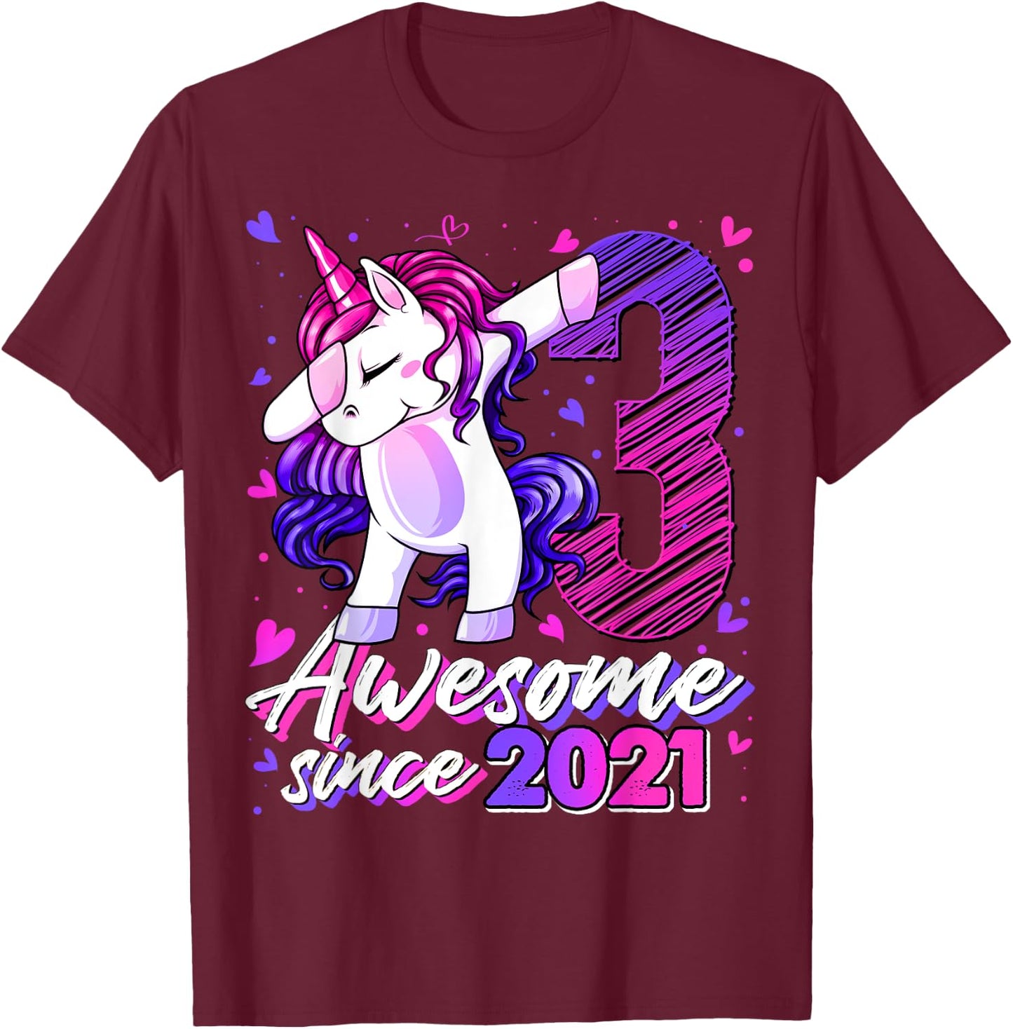 3 Years Old Flossing Unicorn Gifts 3rd Birthday Girl Party T-Shirt - T-Shirt | Maroon