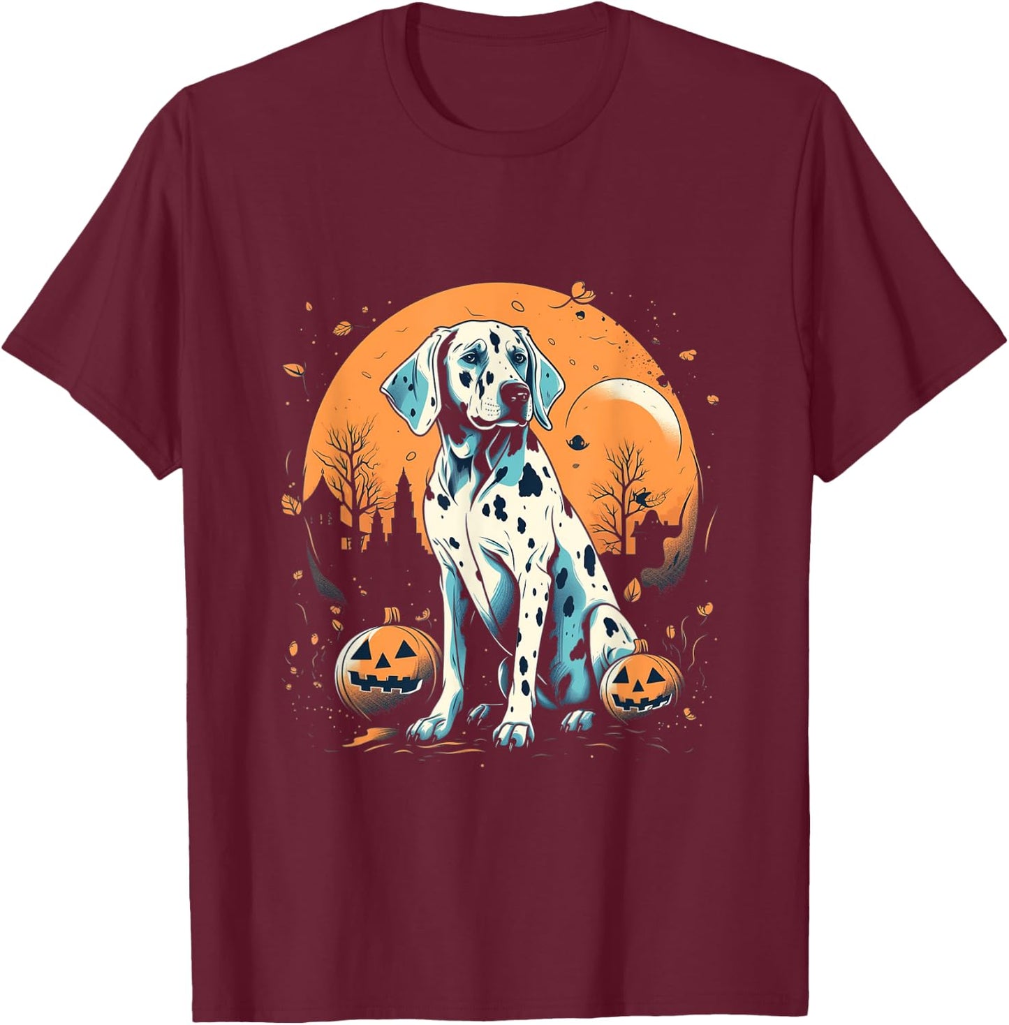 Dalmatian Pumpkin Halloween Costume Dog Puppy Men Women Kids T-Shirt - T-Shirt | Maroon