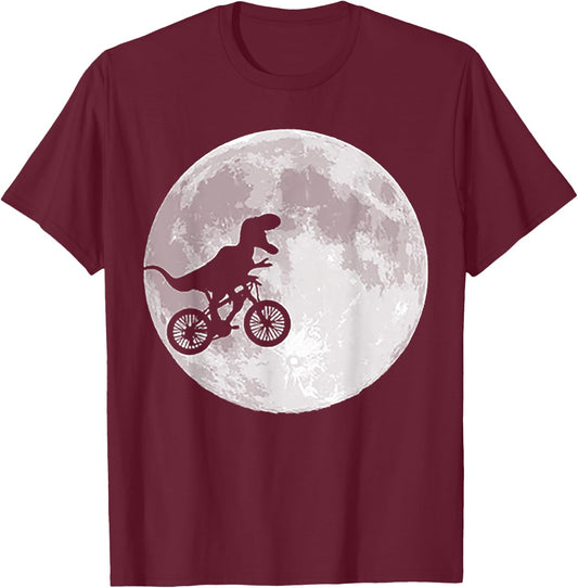 Dinosaur Bike and Moon T-Shirt - T-Shirt | Maroon