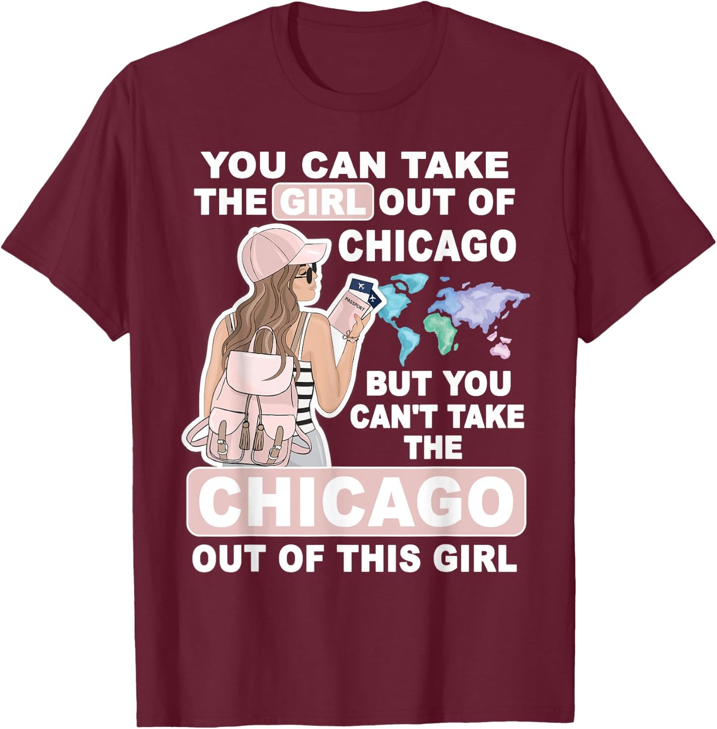 Cool Girl from Chicago City - Proud Chicago Girl T-Shirt - T-Shirt | Maroon