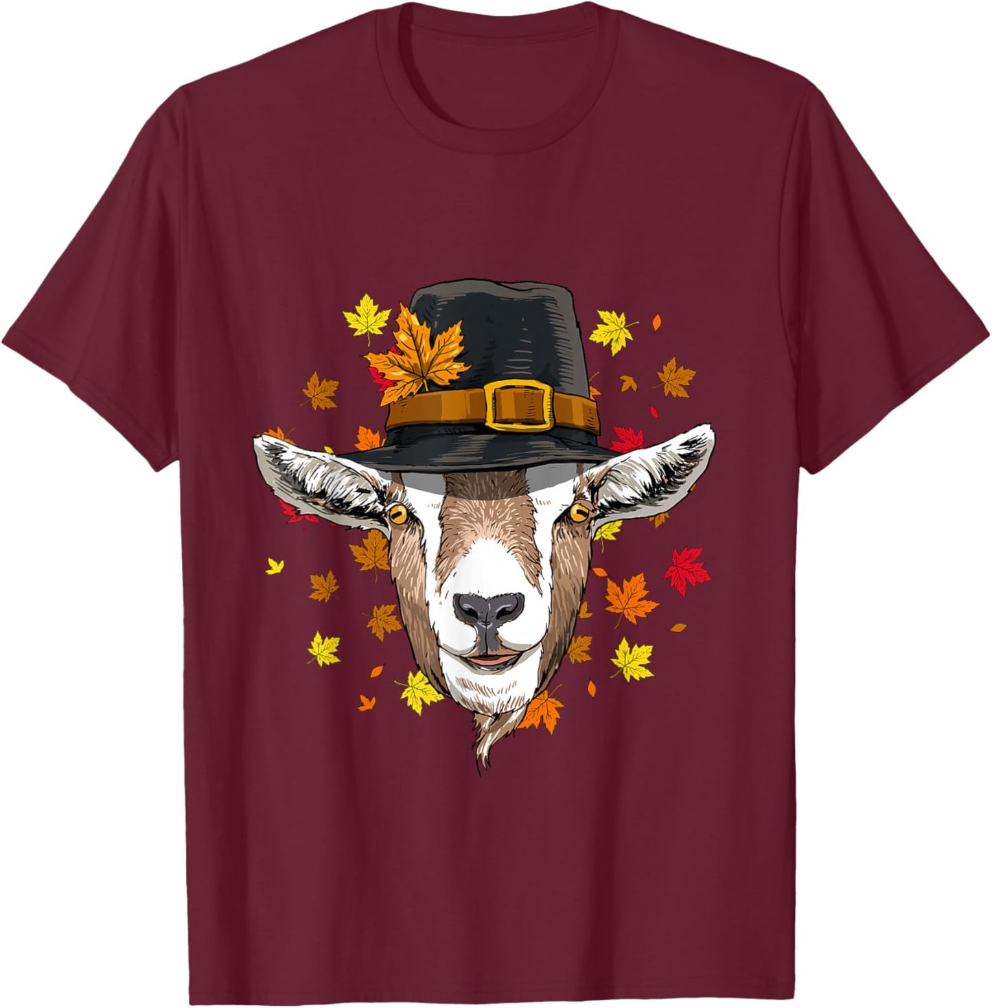 Thanksgiving Goat Pilgrim Turkey Day Autumn Fall Goat Lover T-Shirt - T-Shirt | Maroon