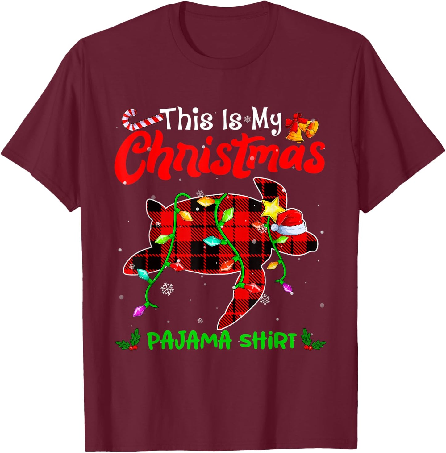 This Is My Christmas Turtle Pajama Shirt Buffalo Plaid T-Shirt - T-Shirt | Maroon
