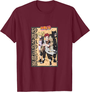 Naruto Classic Gaara Temari & Kankuro Kanji T-Shirt - T-Shirt | Maroon