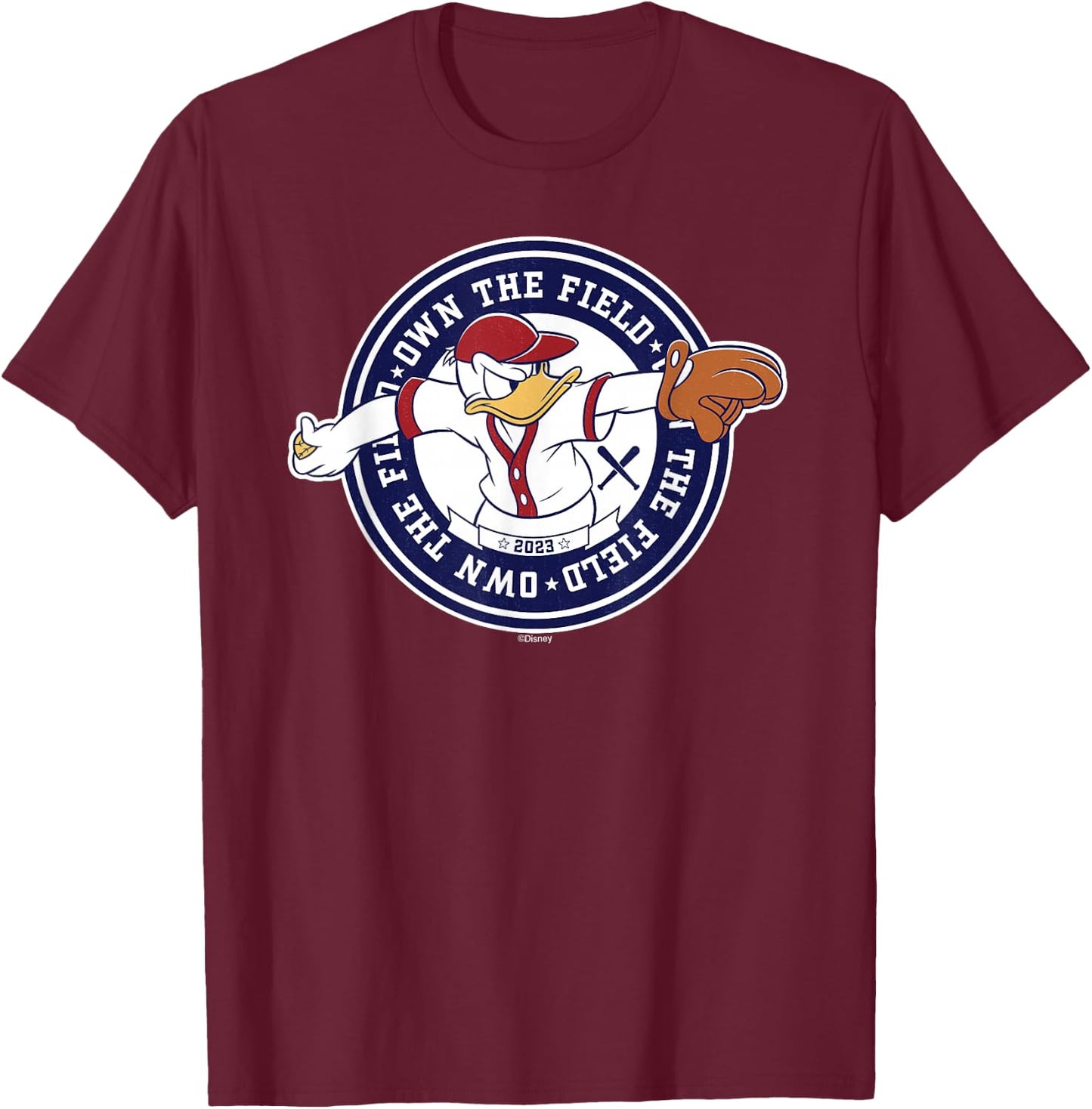 Disney Donald Duck Baseball Pitcher Own the Field Sports '23 T-Shirt - T-Shirt | Maroon