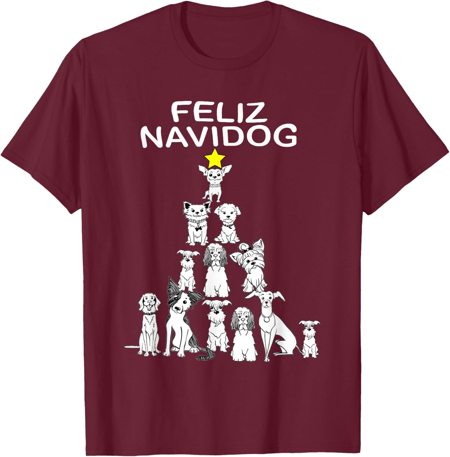 Feliz Navidog Funny Christmas Dog Cute Xmas Tree Dog T-Shirt - T-Shirt | Maroon