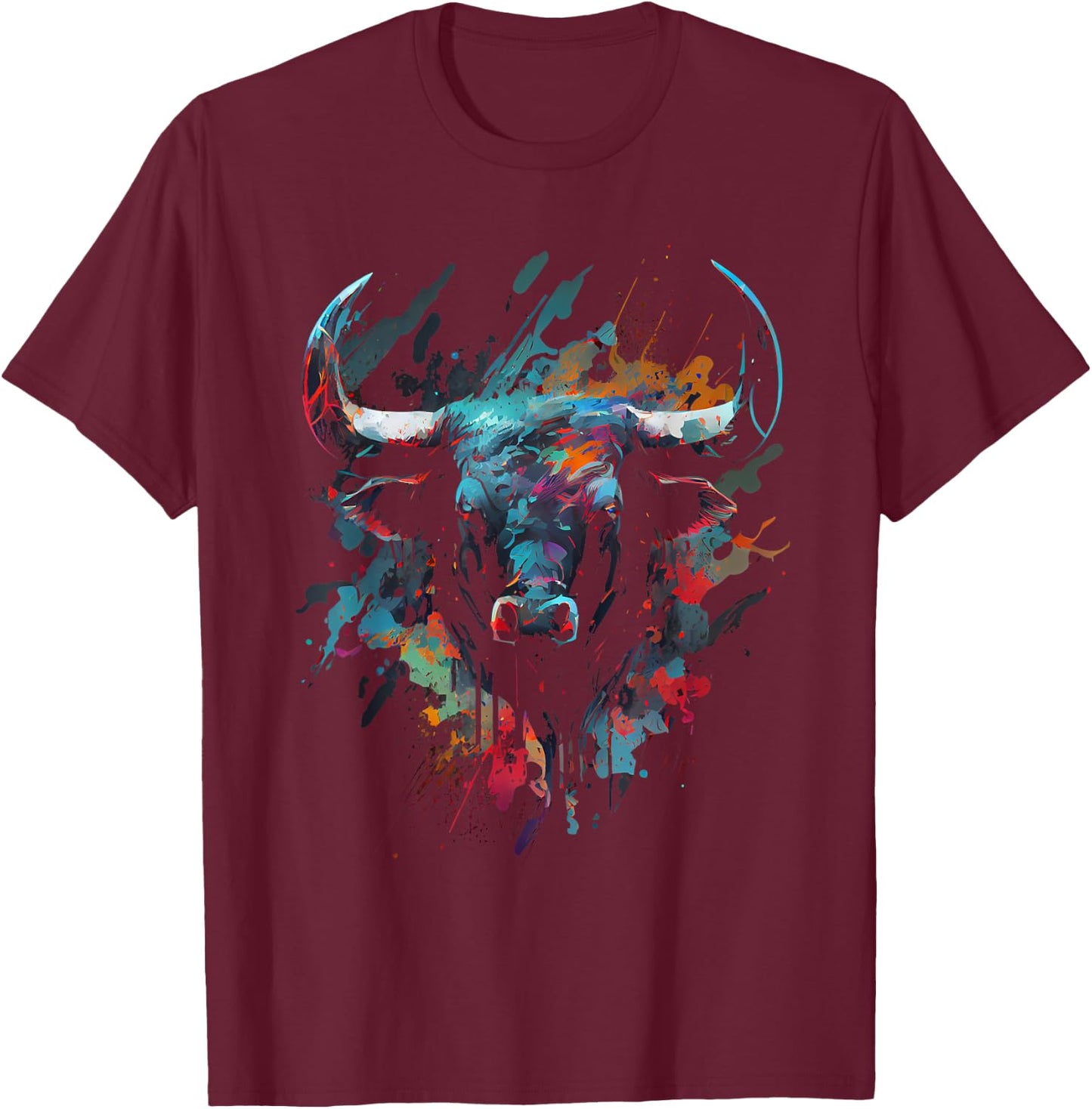 Bull Colorful Bull Riding Meat Favorite Animal Bull Fan T-Shirt - T-Shirt | Maroon