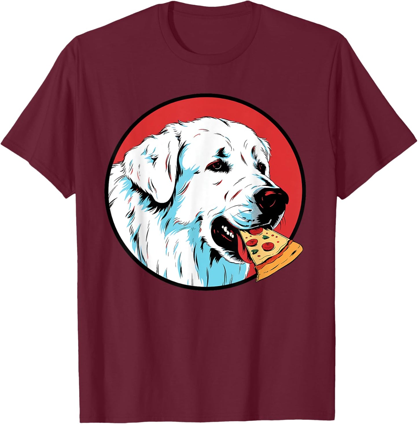 Great Pyrenees Pizza Funny Dog Food T-Shirt - T-Shirt | Maroon