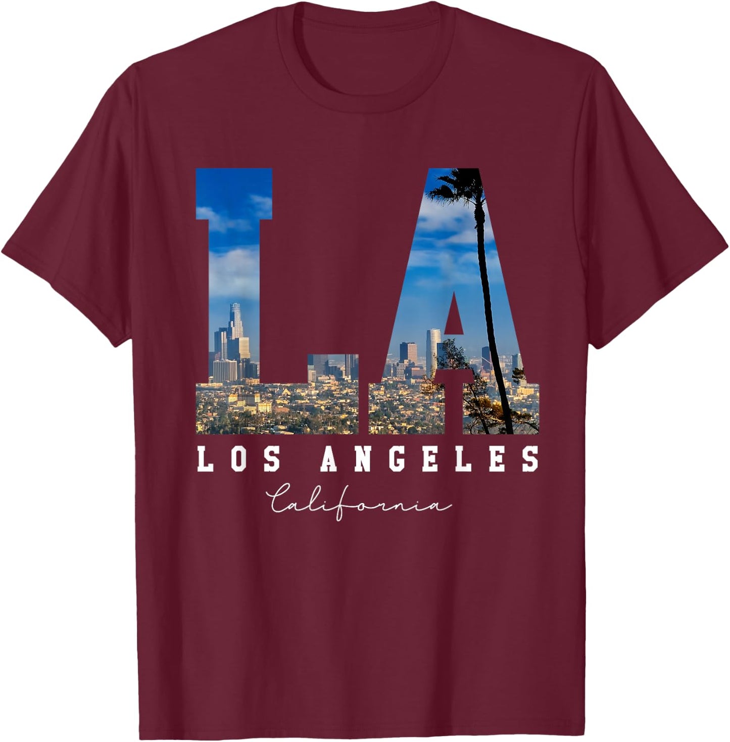 Los-Angeles California LA Skyline Pride-Black White T-Shirt - T-Shirt | Maroon