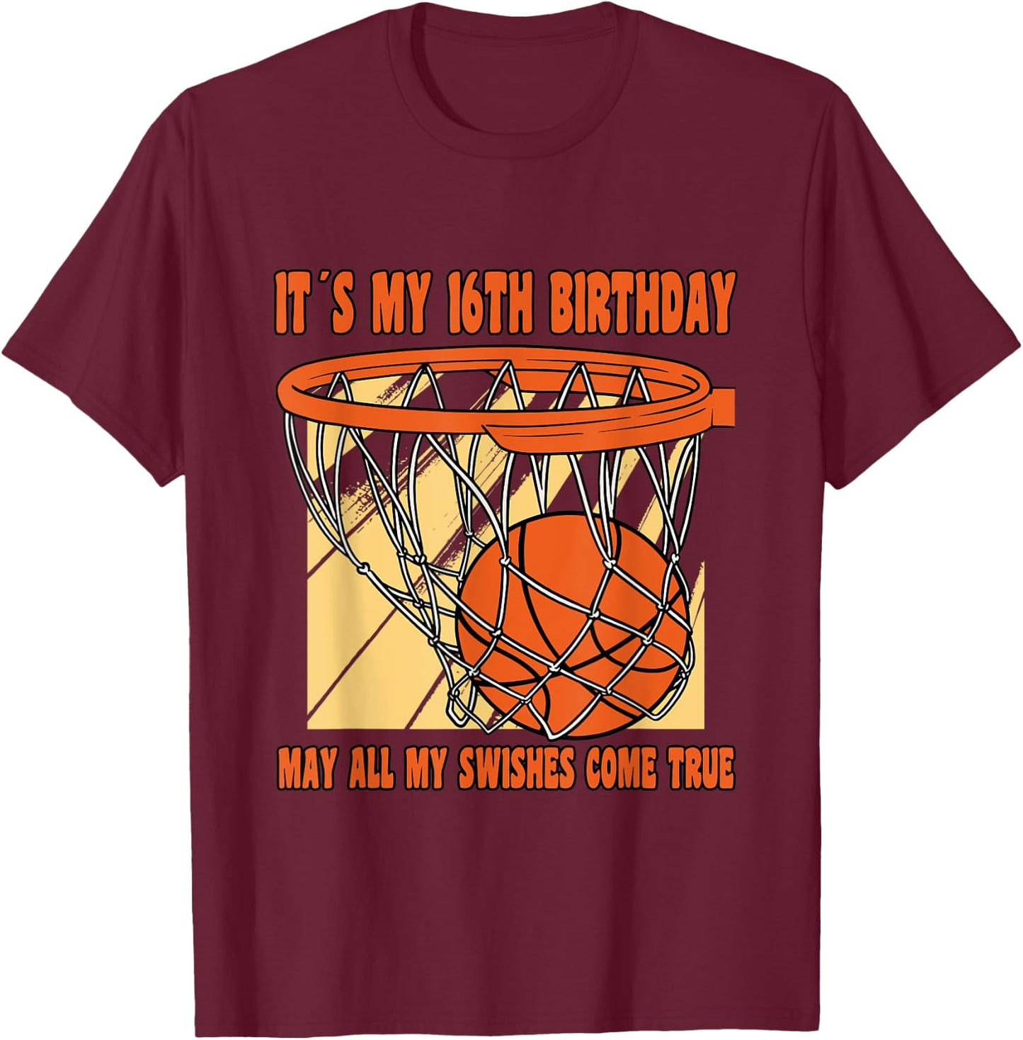 16 Year Old Happy 16th Birthday Basketball 16th Birthday T-Shirt - T-Shirt | Maroon