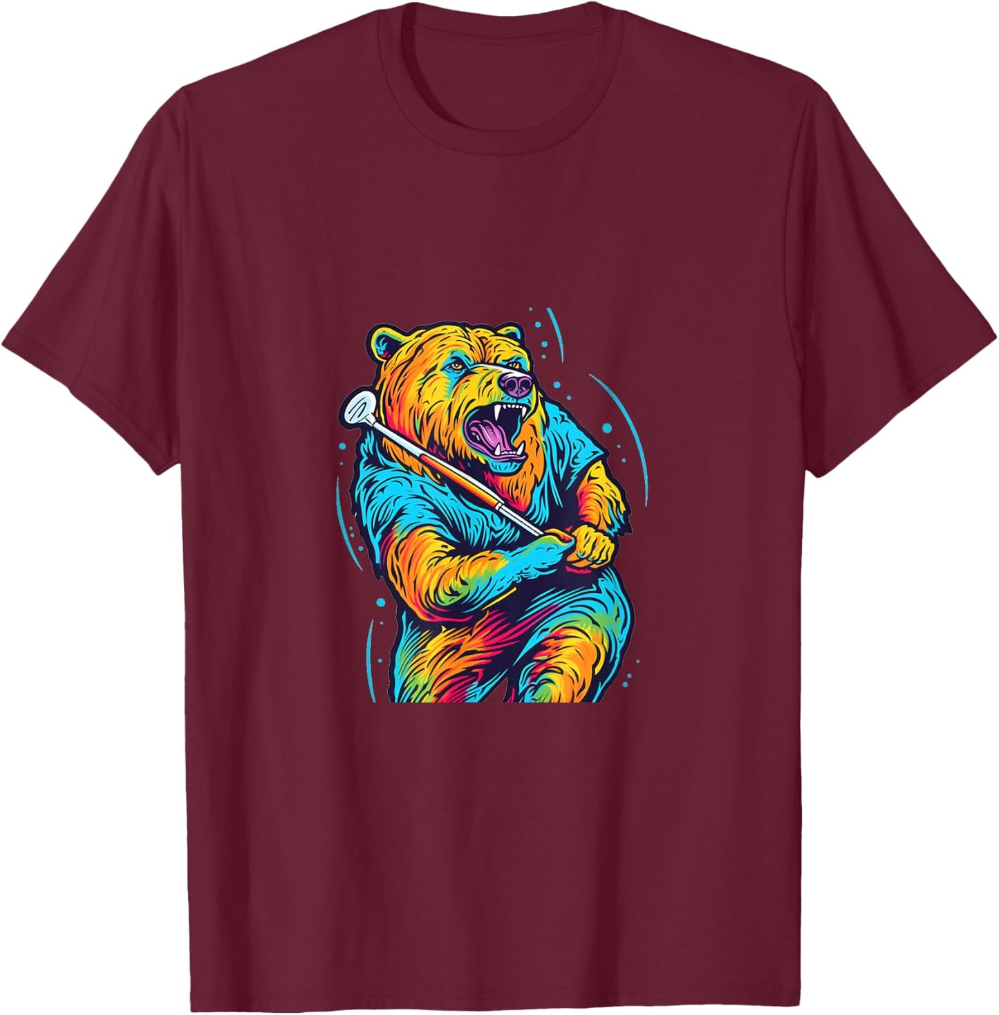 Golfer Grizzly Bear Golf Club Golfing Golf Player Pop Art T-Shirt - T-Shirt | Maroon